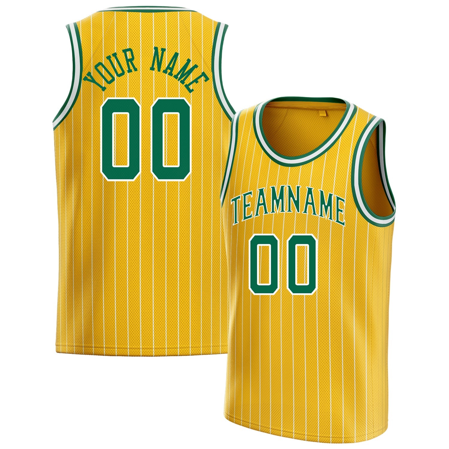Custom Gold Kelly-Green White-Pinstripe Basketball Jersey