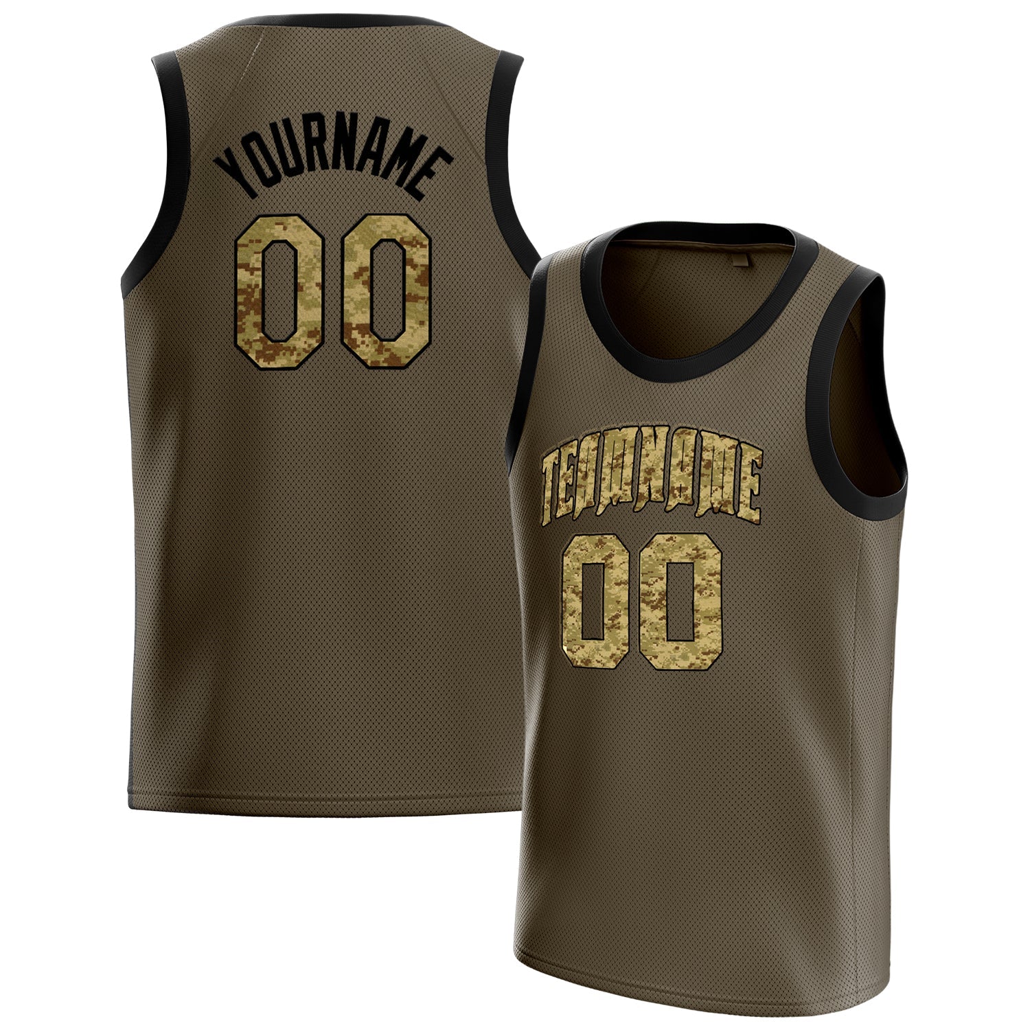 Custom Olive Camo Solid-Color Basketball Jersey