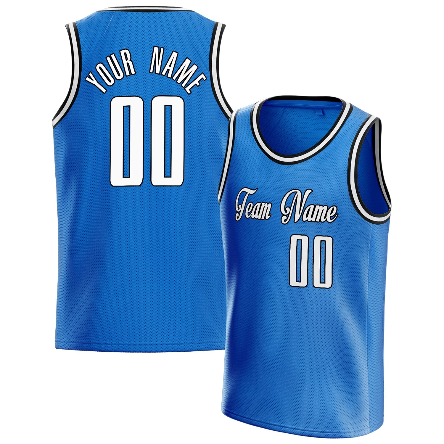 Custom Blue White Solid-Color Basketball Jersey