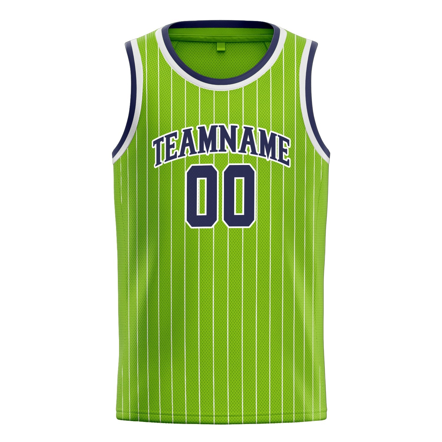 Custom Neon-Green Navy White-Pinstripe Basketball Jersey