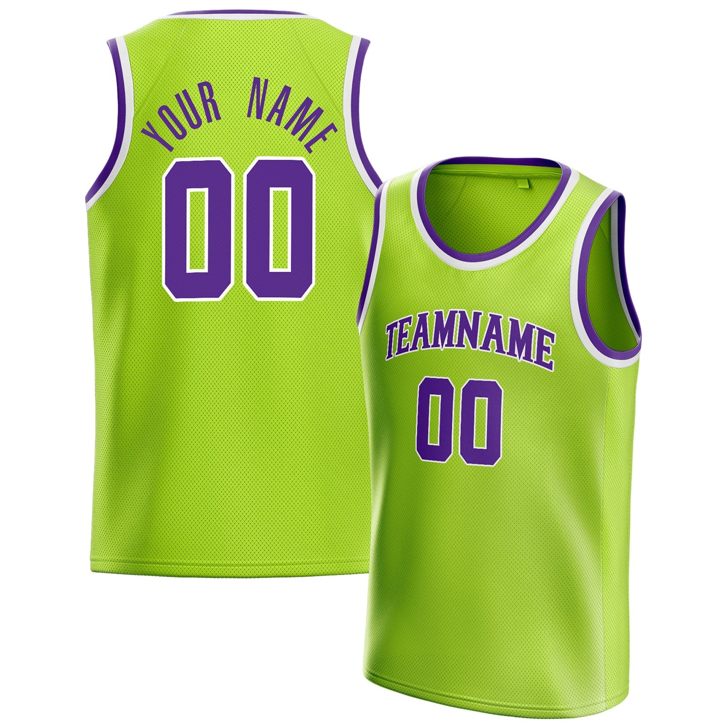 Custom Neon-Green Purple Solid-Color Basketball Jersey