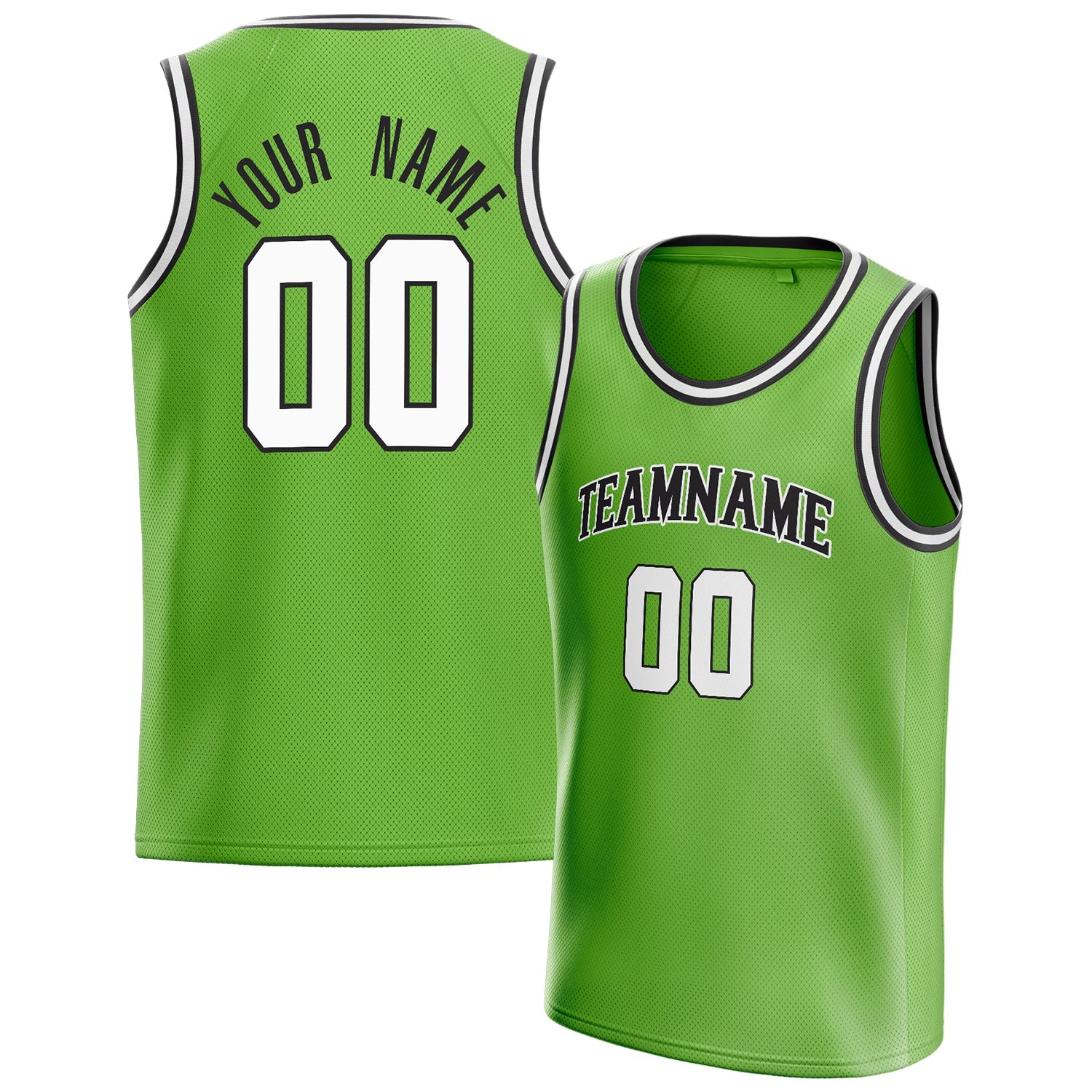 Custom Neon-Green White Solid-Color Basketball Jersey