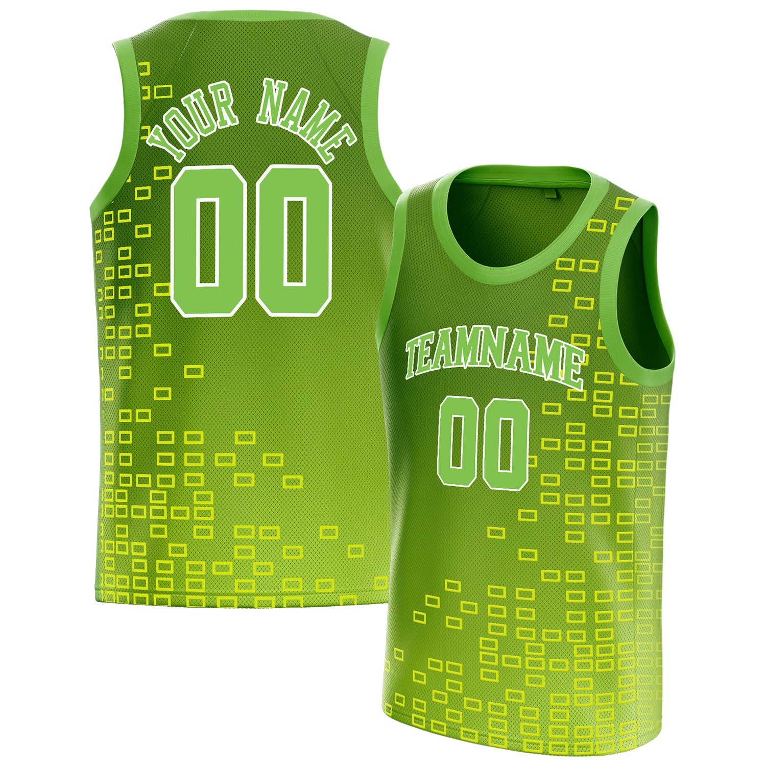 Custom Neon-Green White Neck Basketball Jersey