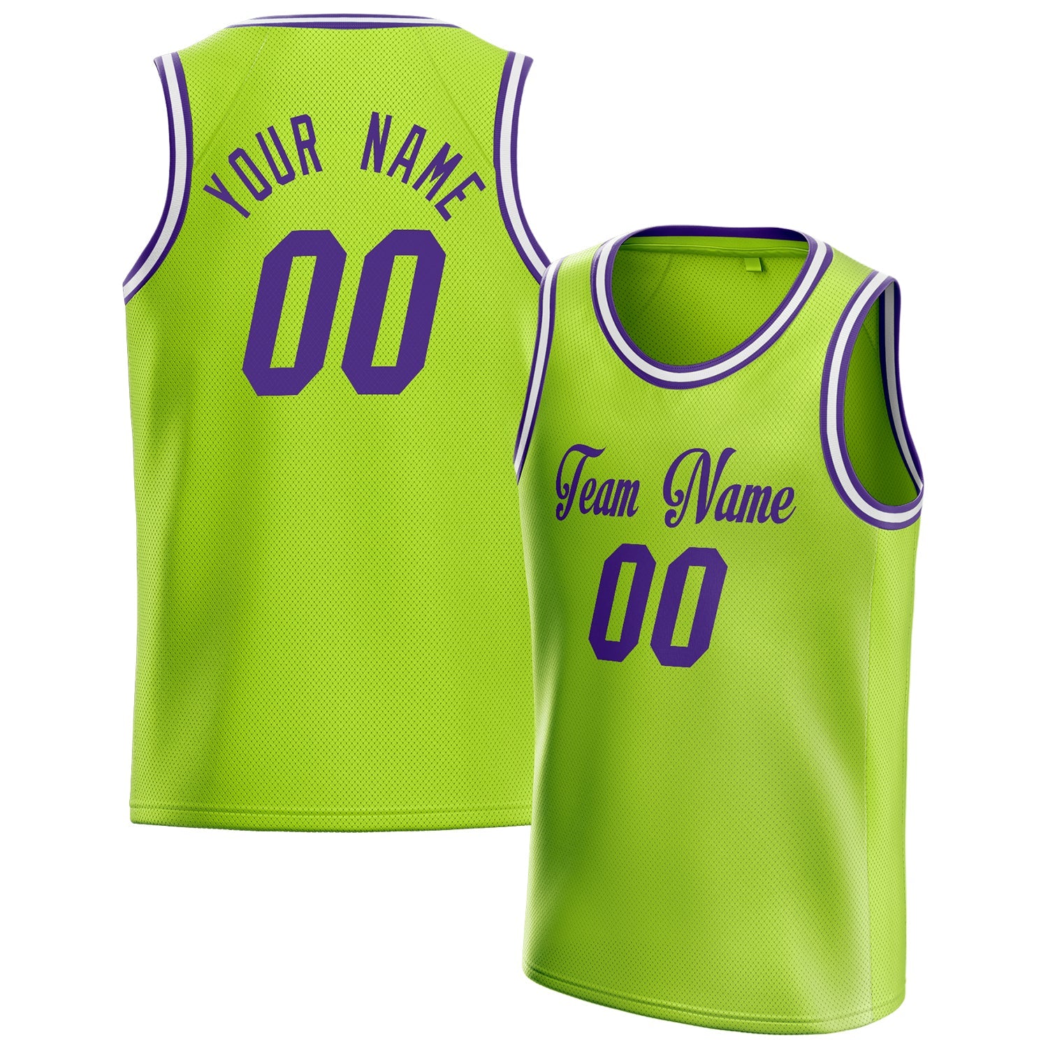 Custom Neon-Green Purple Solid-Color Basketball Jersey