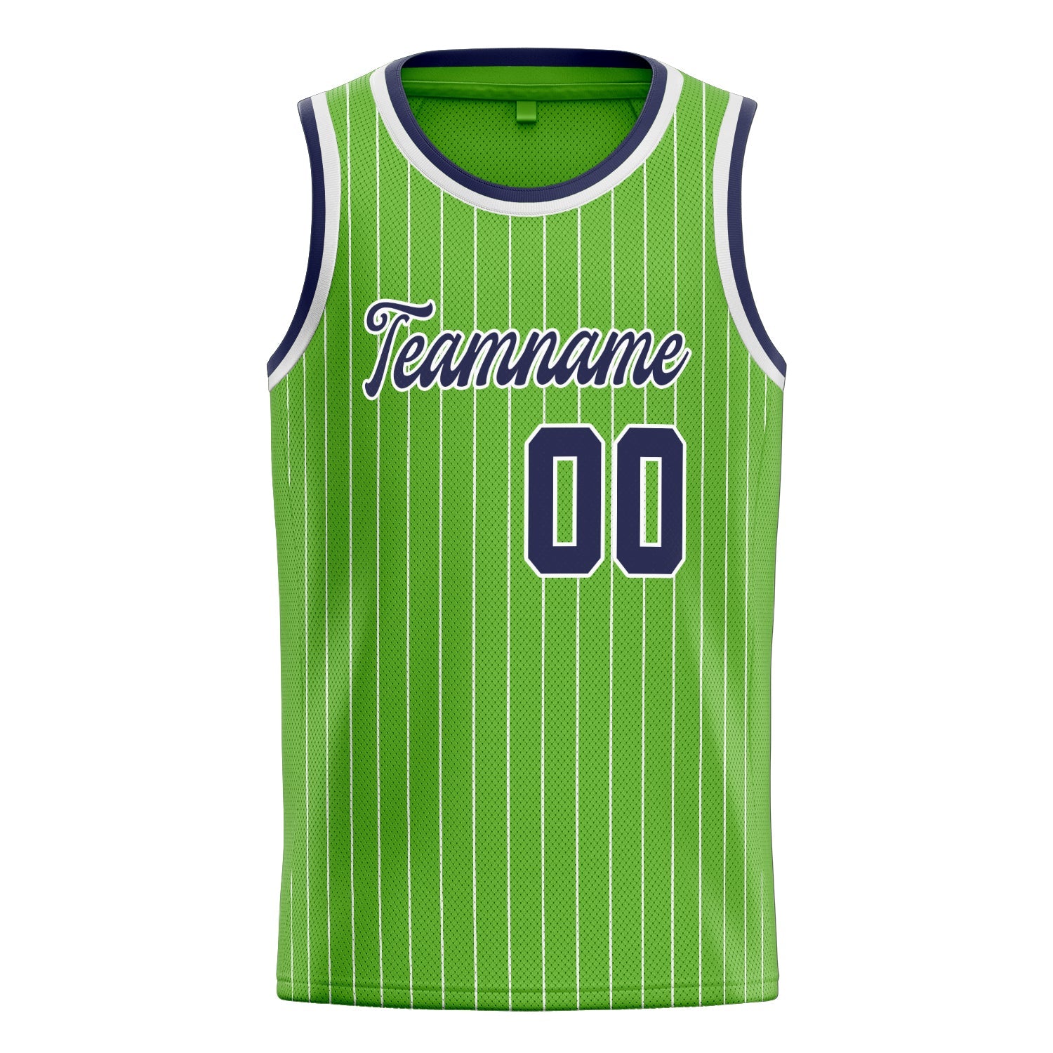 Custom Neon-Green Navy White-Pinstripe Basketball Jersey