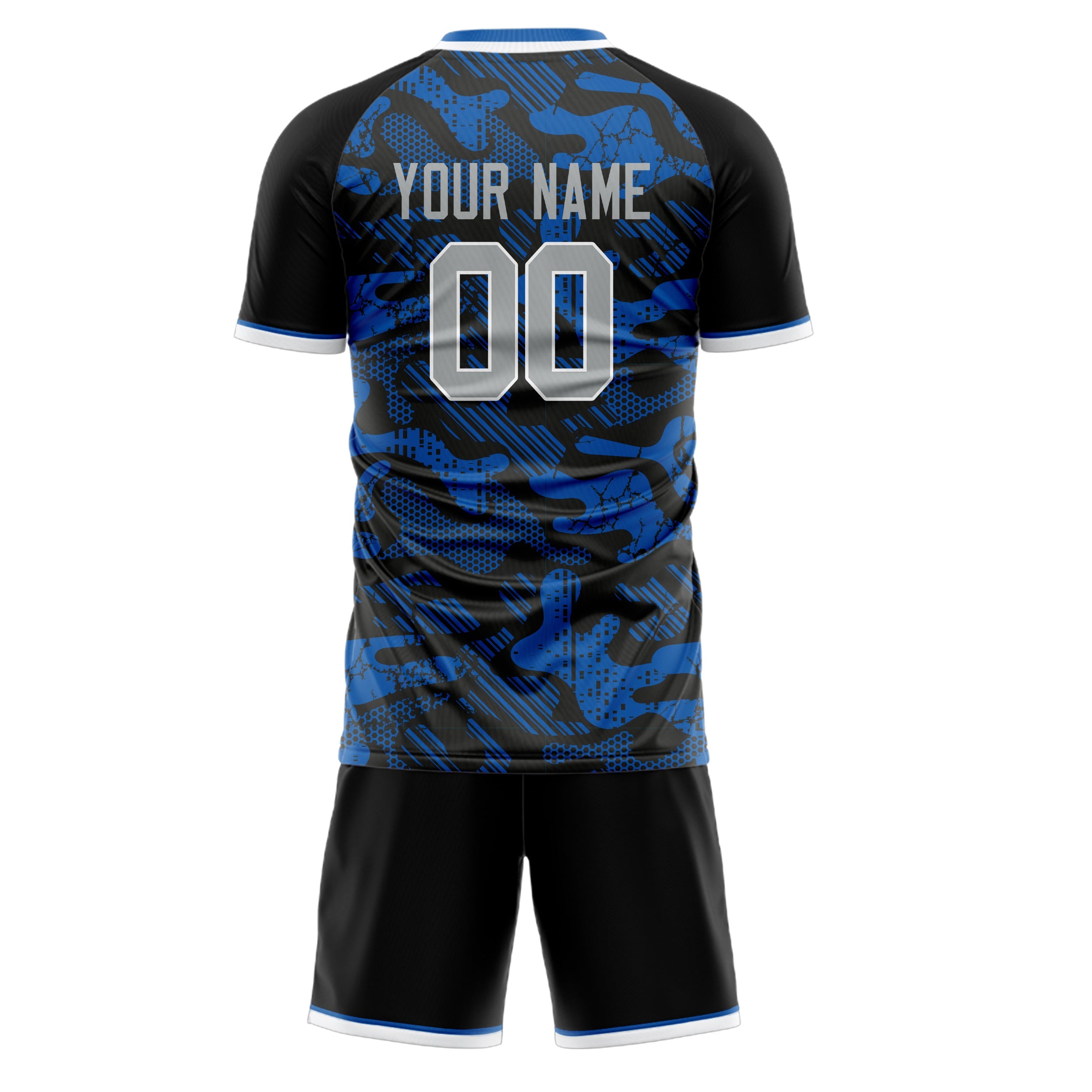 Custom Blue Black Pattern Soccer Jersey