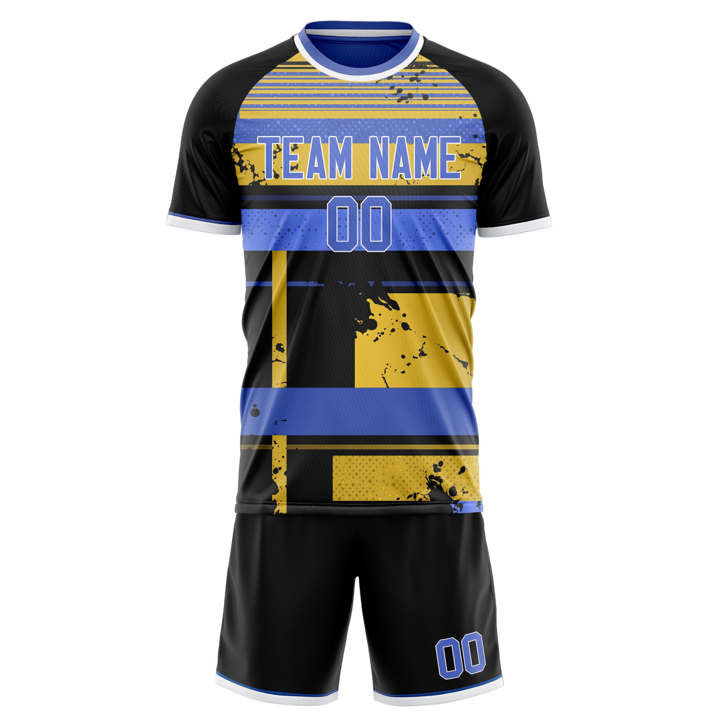 Custom Black Blue Pattern Soccer Jersey