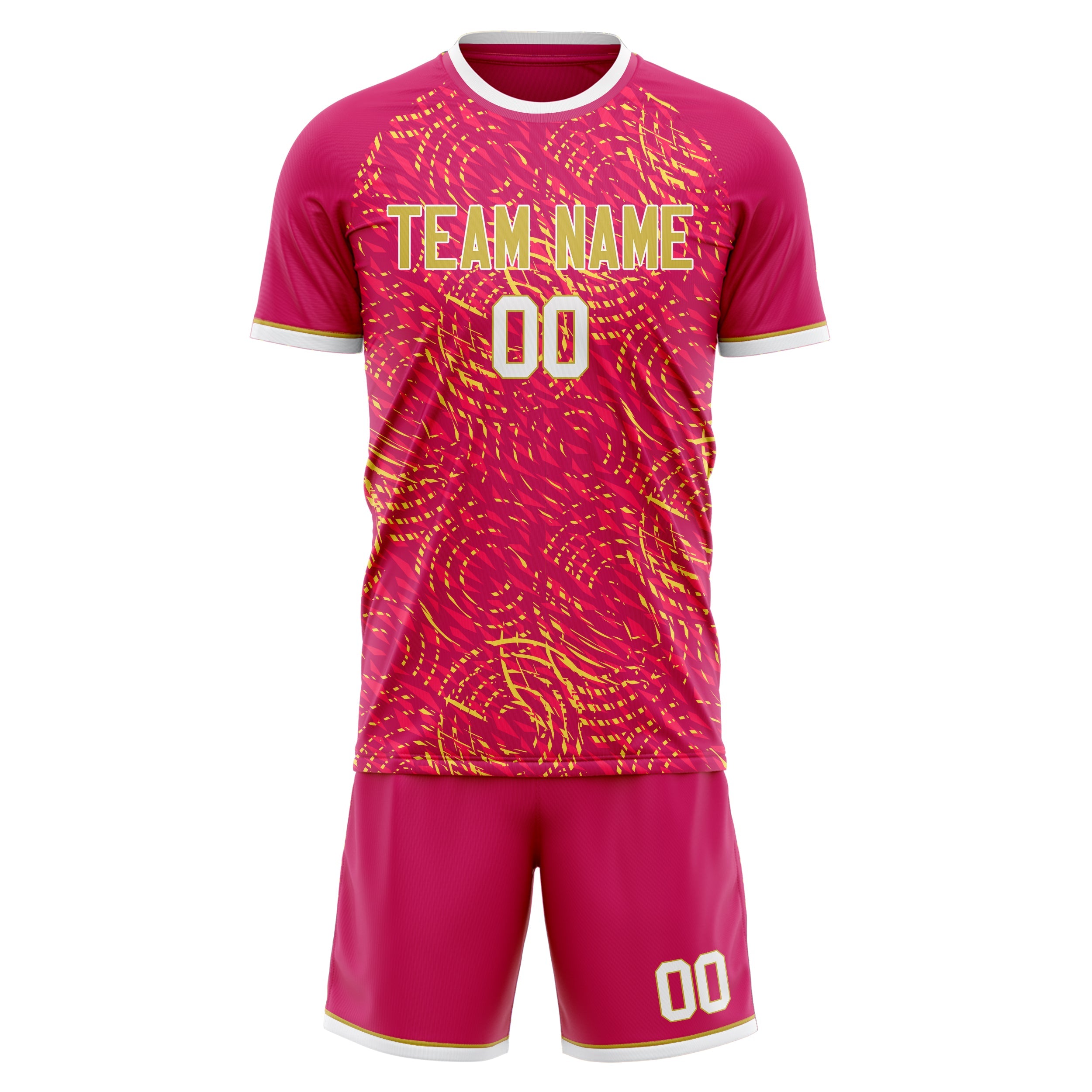 Custom Pink Gold Pattern Soccer Jersey
