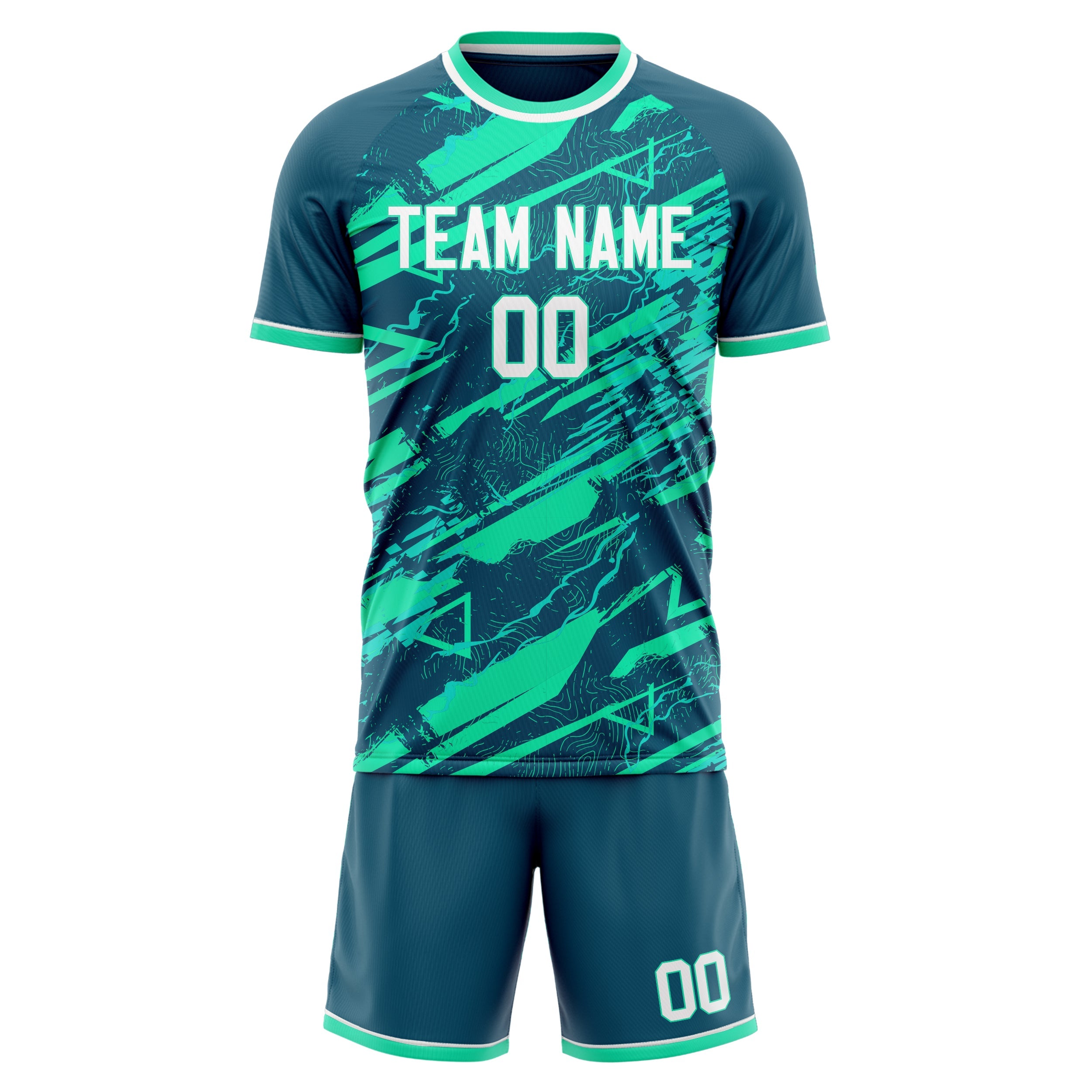 Custom Teal White Pattern Soccer Jersey