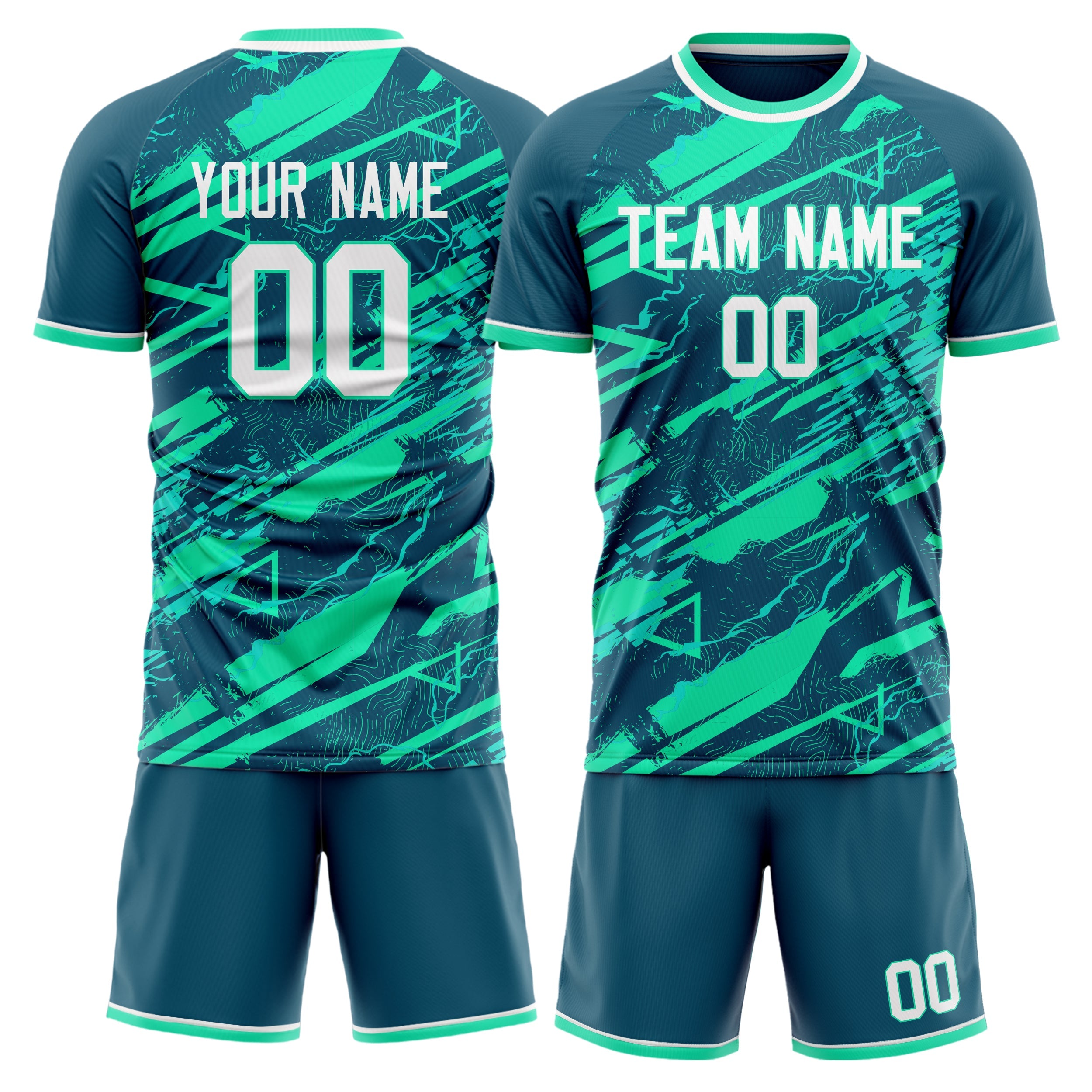 Custom Teal White Pattern Soccer Jersey