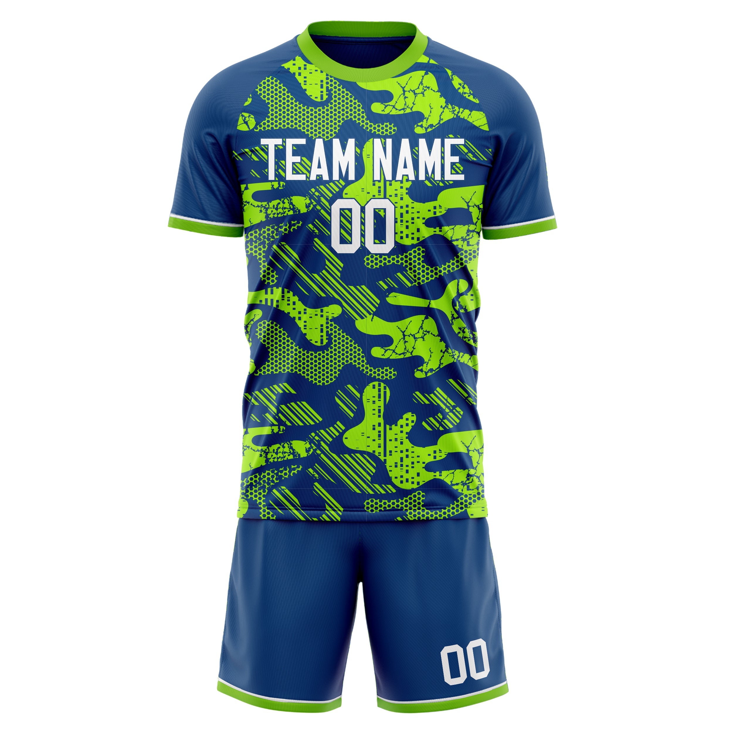 Custom Royal Neon Green Pattern Soccer Jersey
