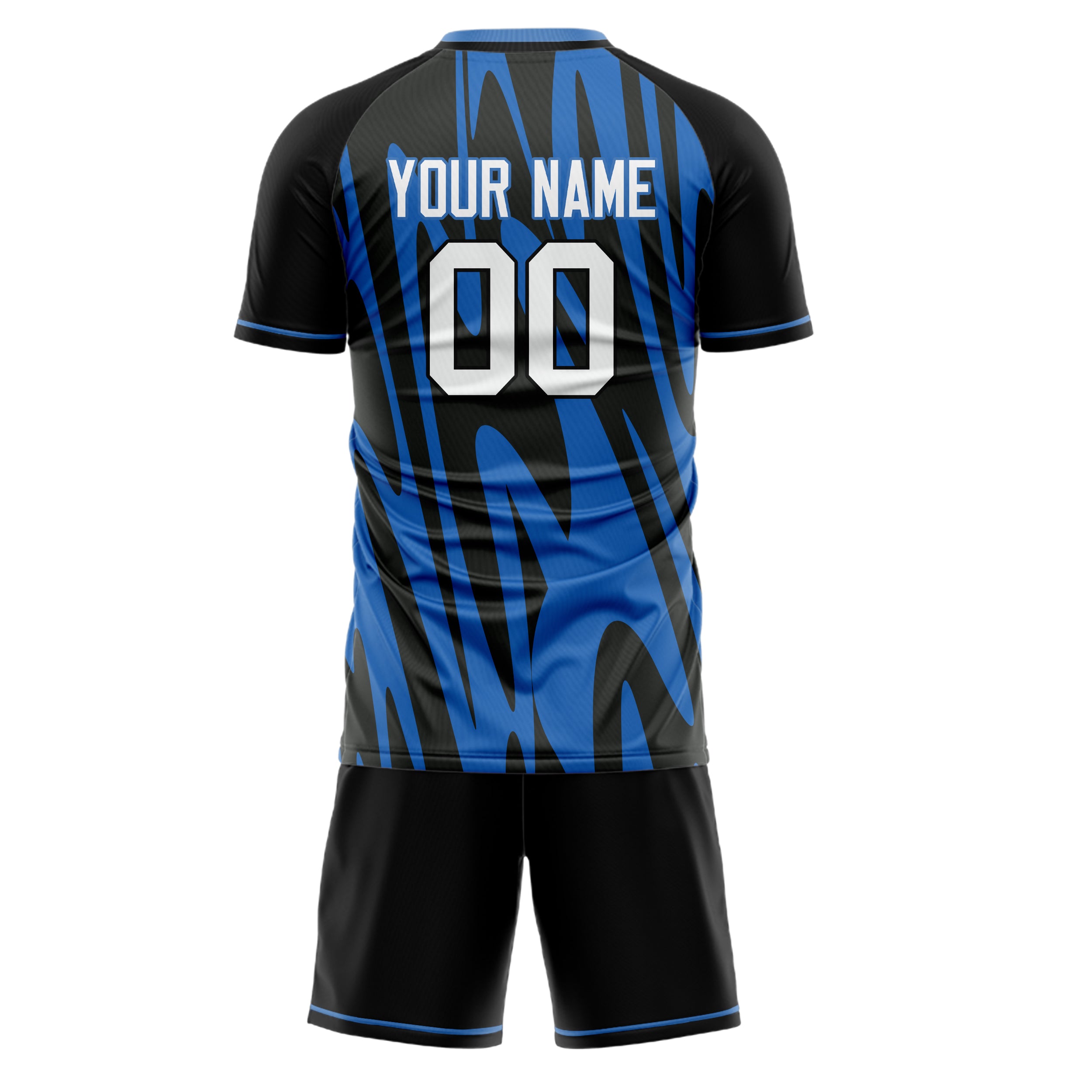 Custom Black Blue Pattern Soccer Jersey