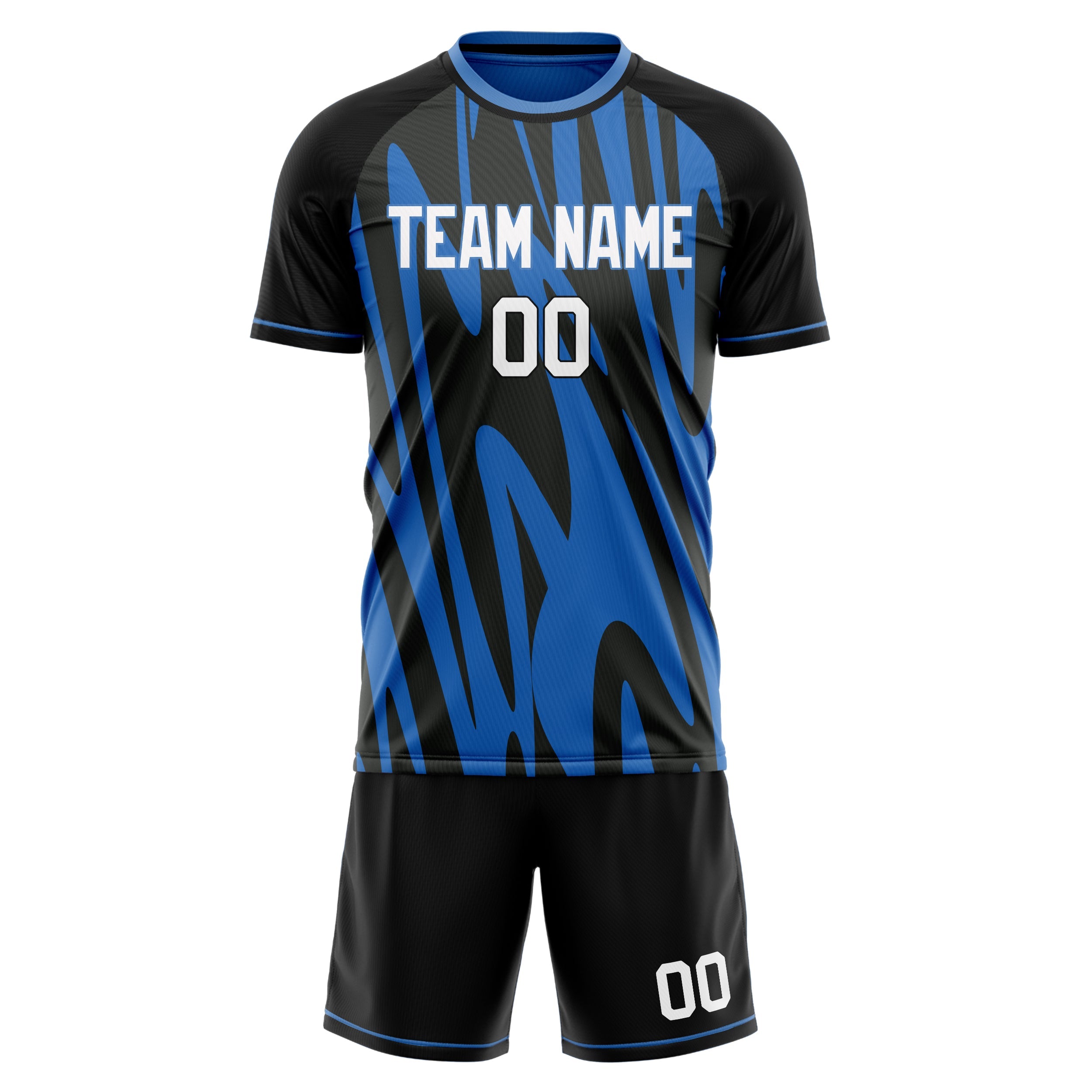 Custom Black Blue Pattern Soccer Jersey