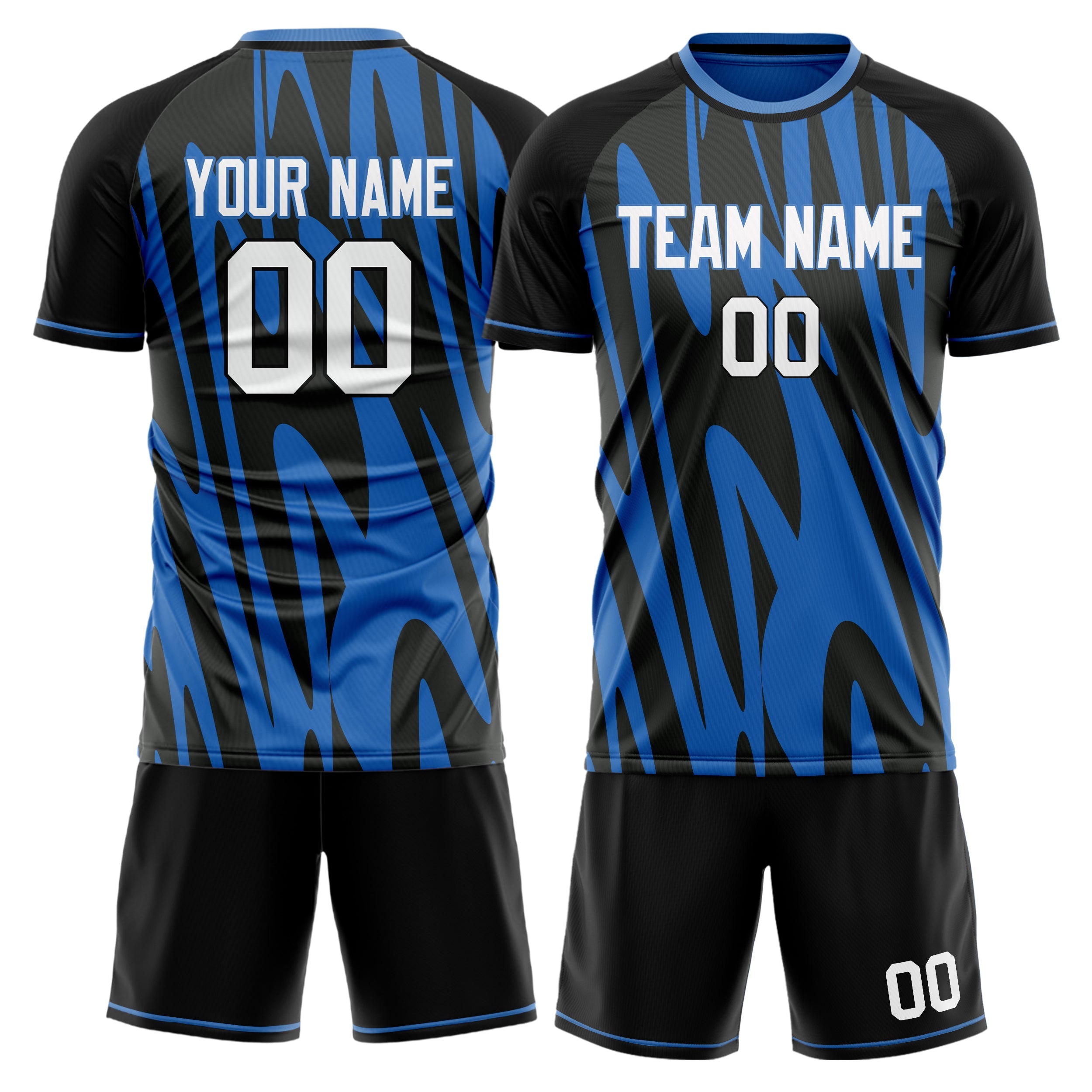 Custom Black Blue Pattern Soccer Jersey
