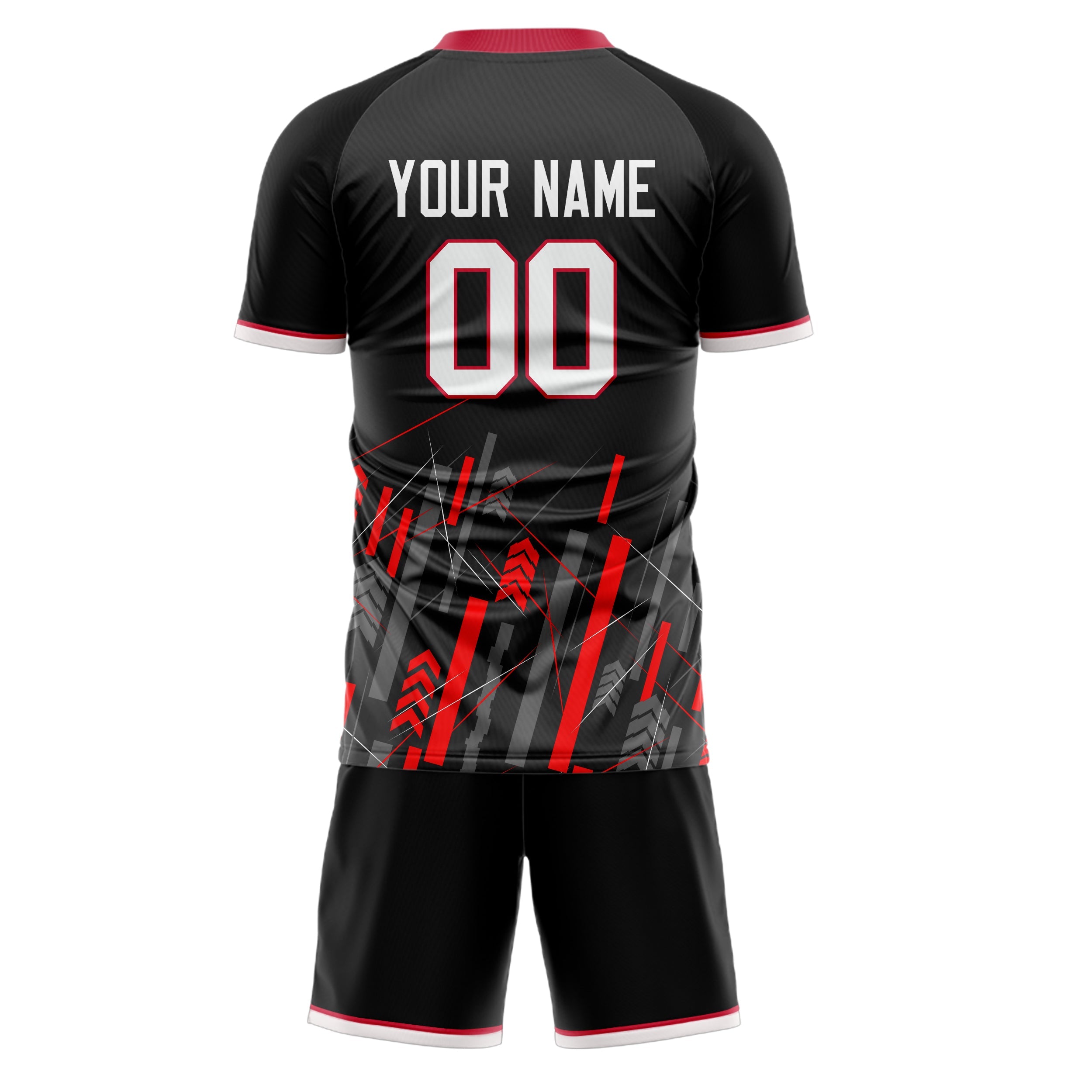 Custom Black Red Pattern Soccer Jersey