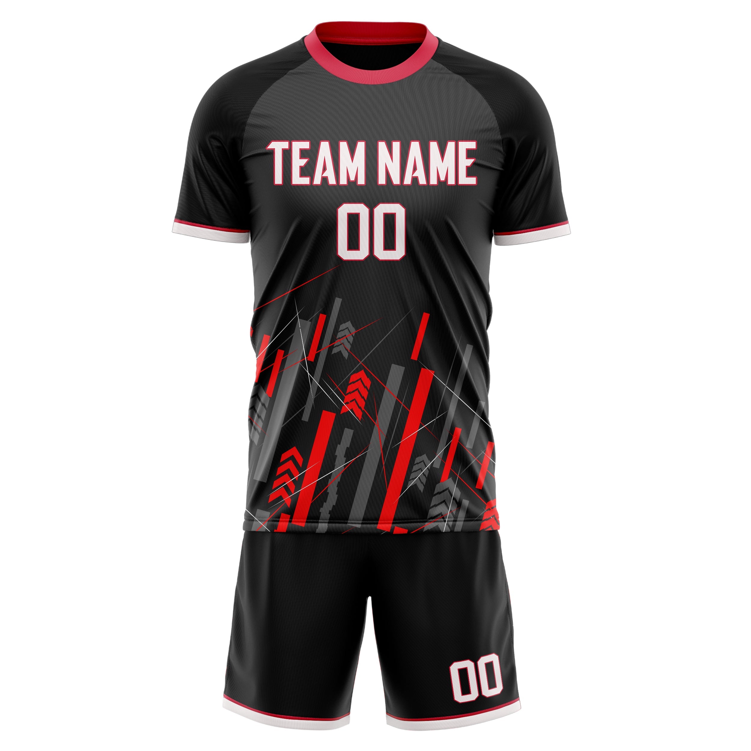 Custom Black Red Pattern Soccer Jersey