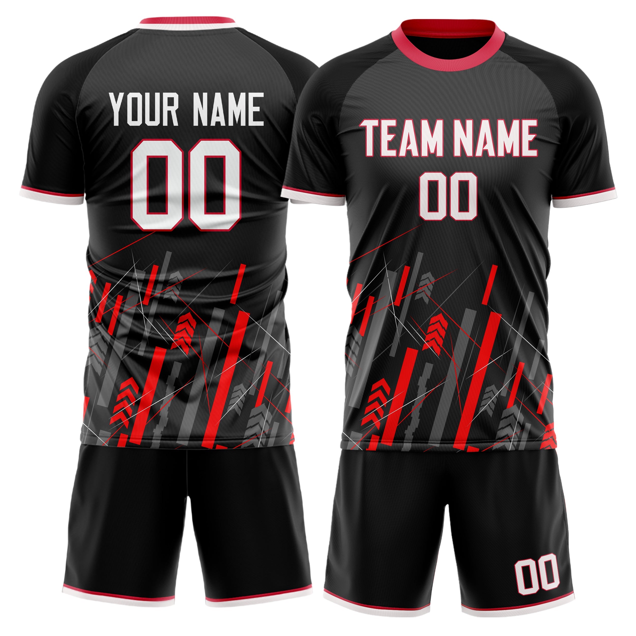 Custom Black Red Pattern Soccer Jersey