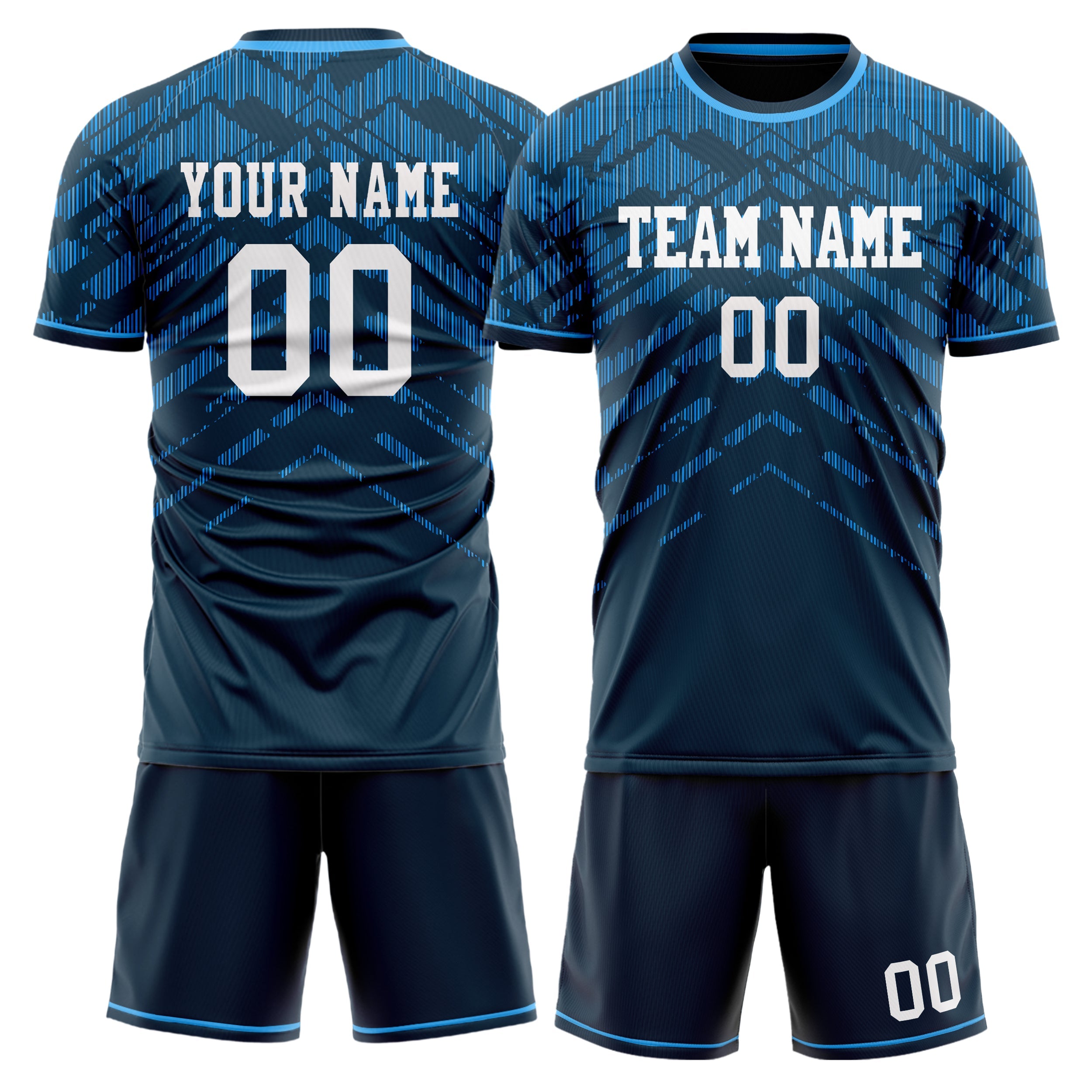Custom Navy Blue Pattern Soccer Jersey