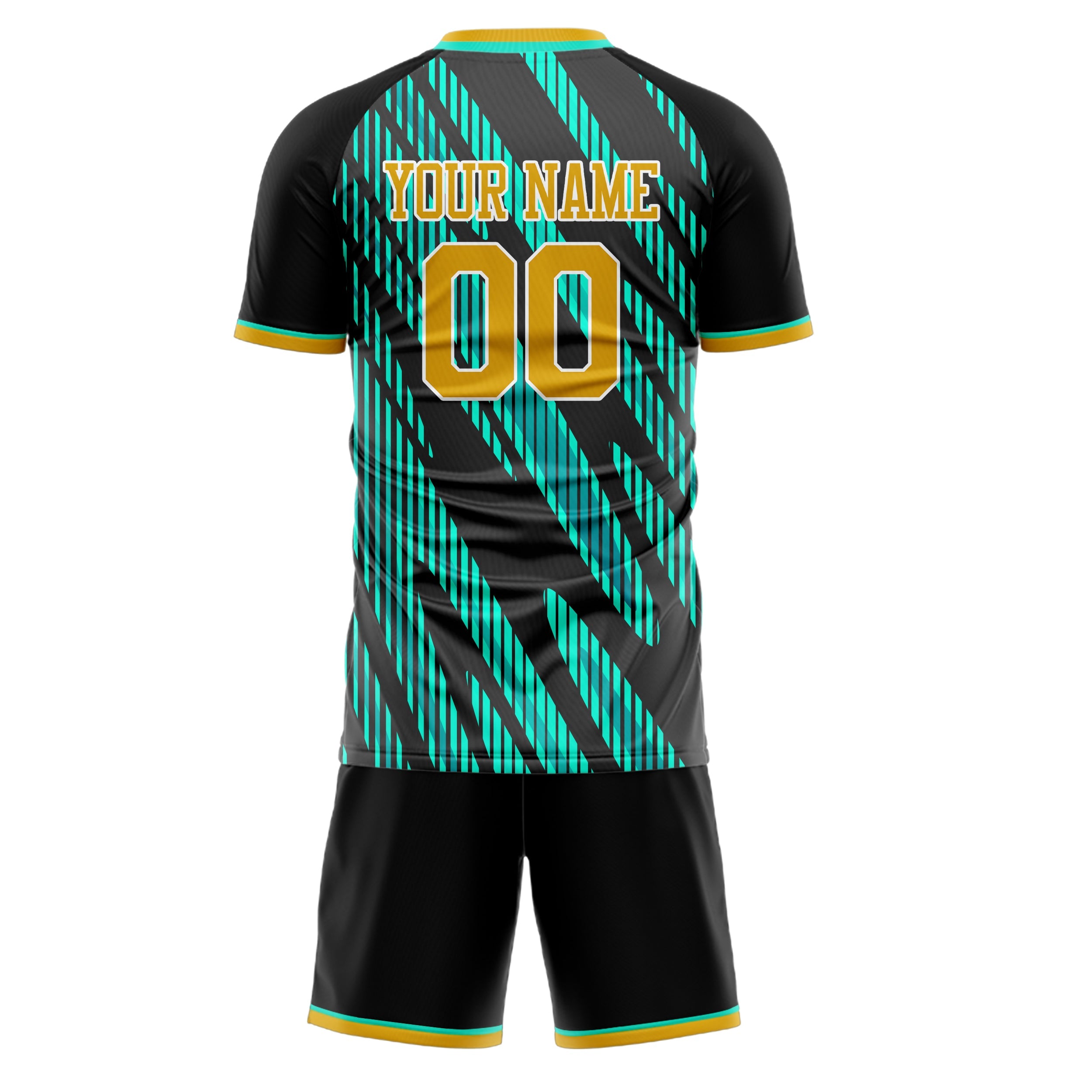 Custom Black Teal Pattern Soccer Jersey