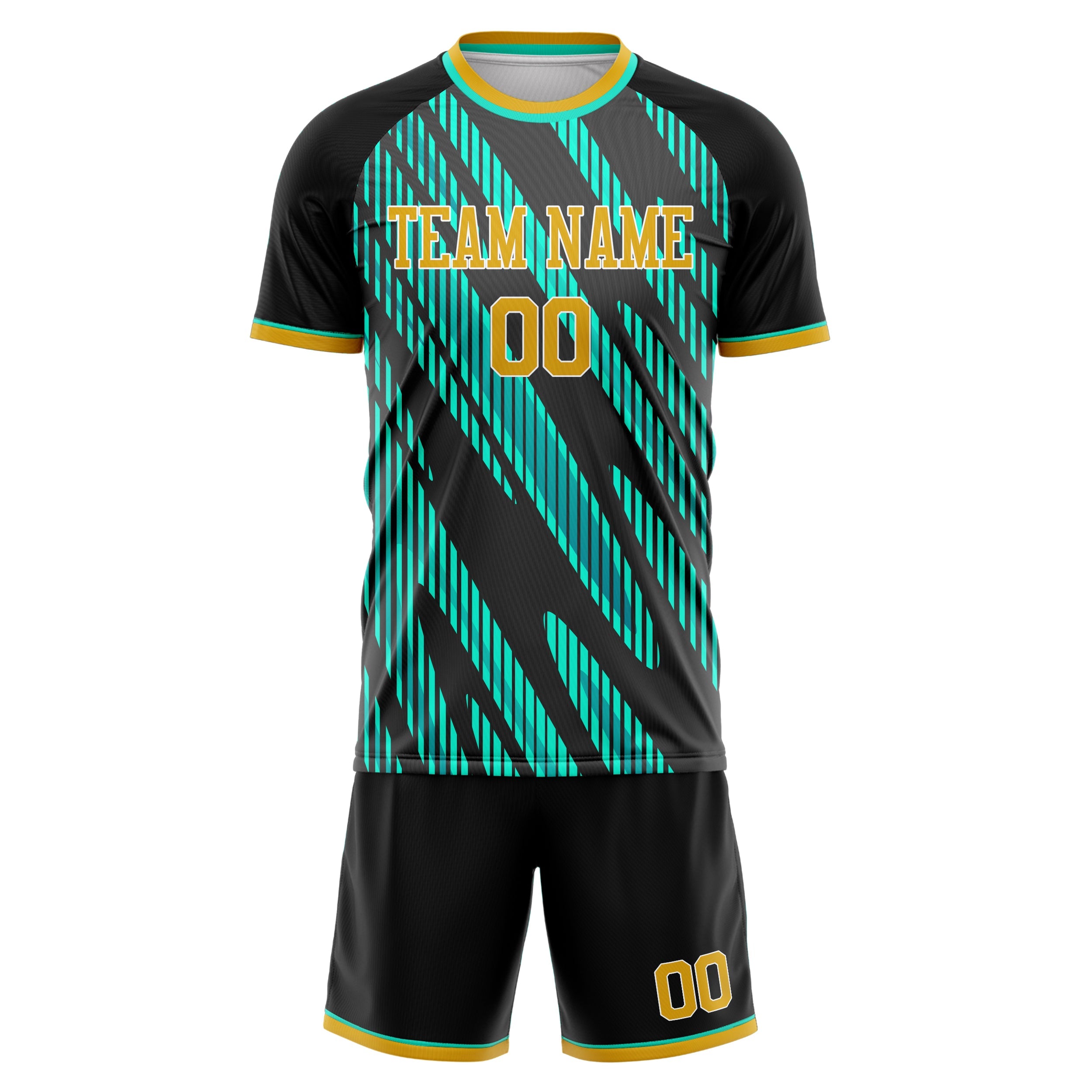 Custom Black Teal Pattern Soccer Jersey