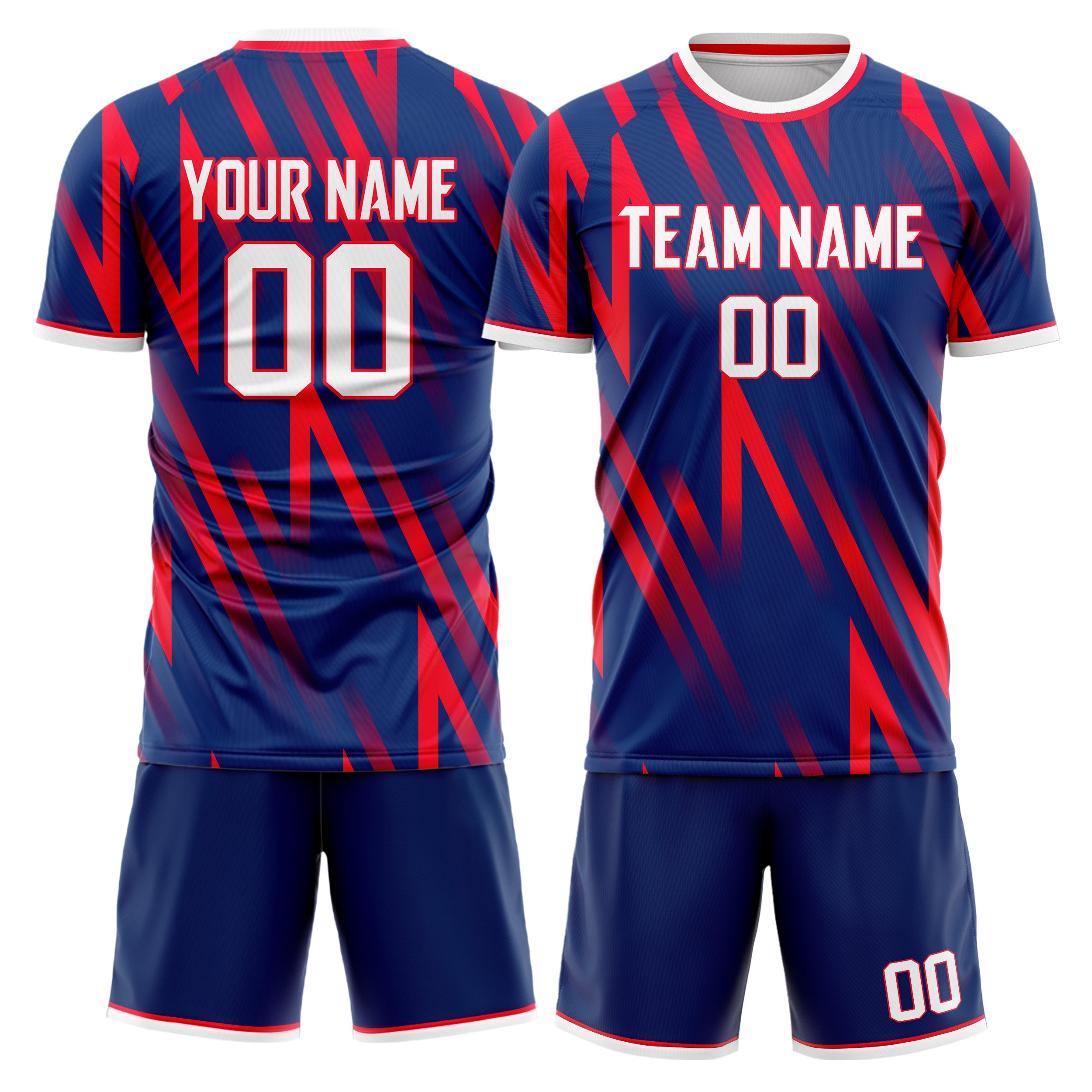Custom Navy Red Pattern Soccer Jersey