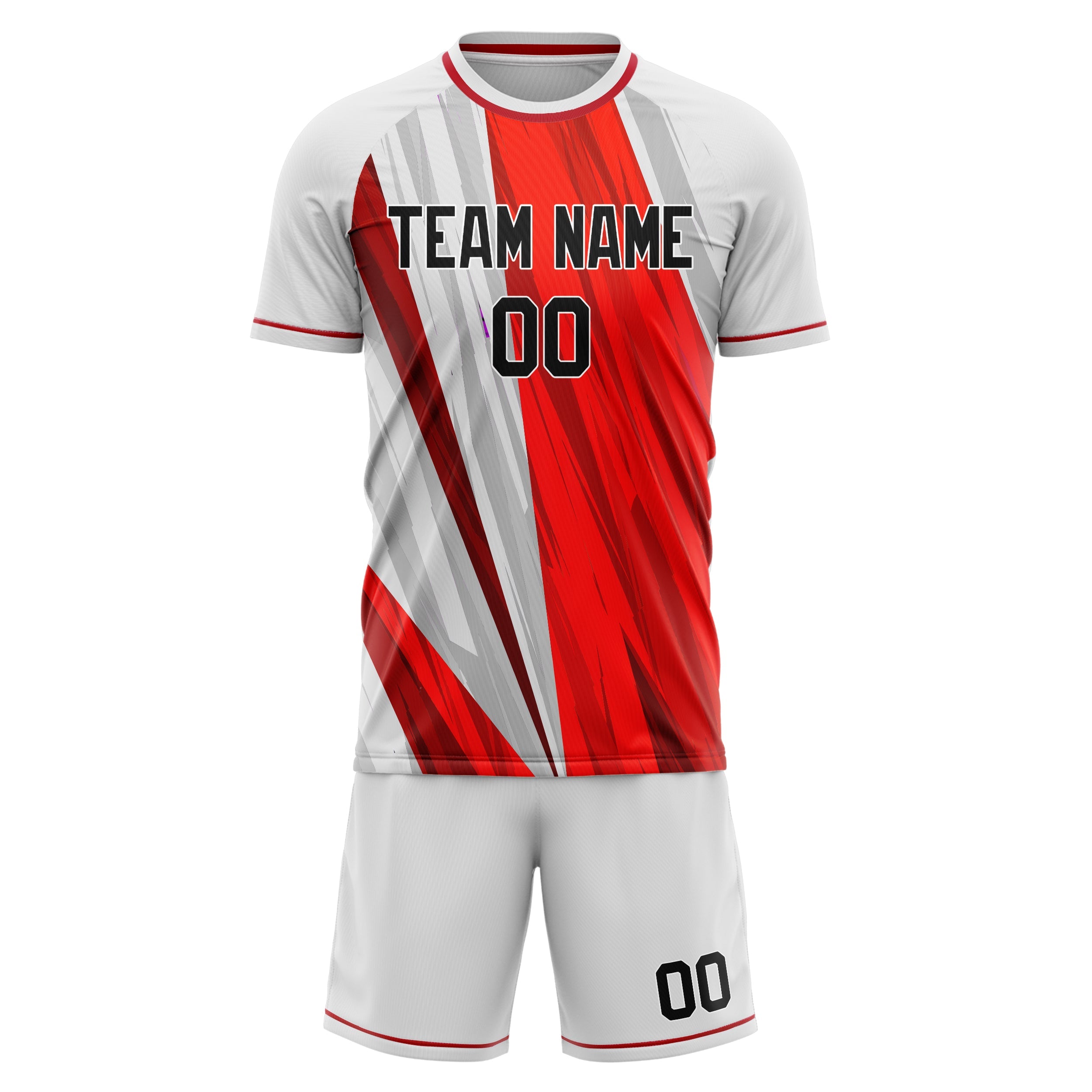 Custom White Red Pattern Soccer Jersey