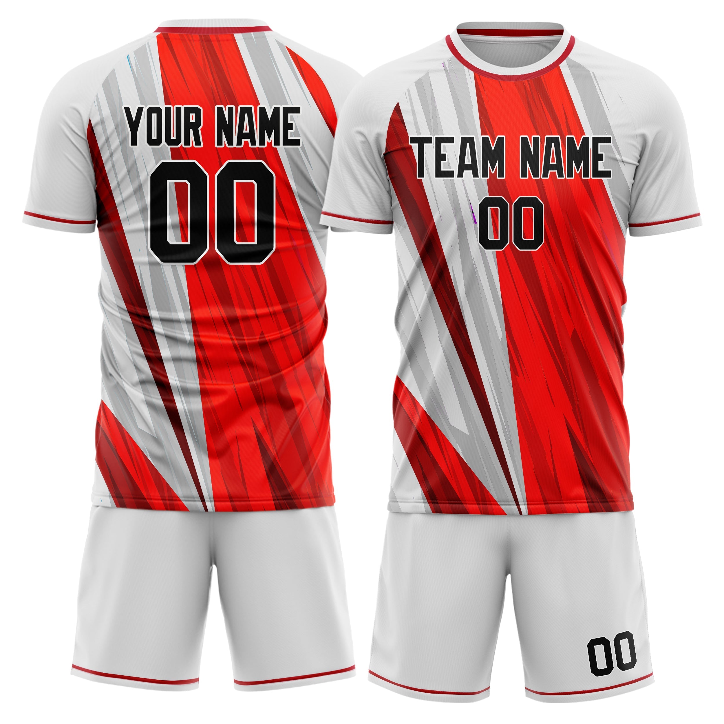 Custom White Red Pattern Soccer Jersey