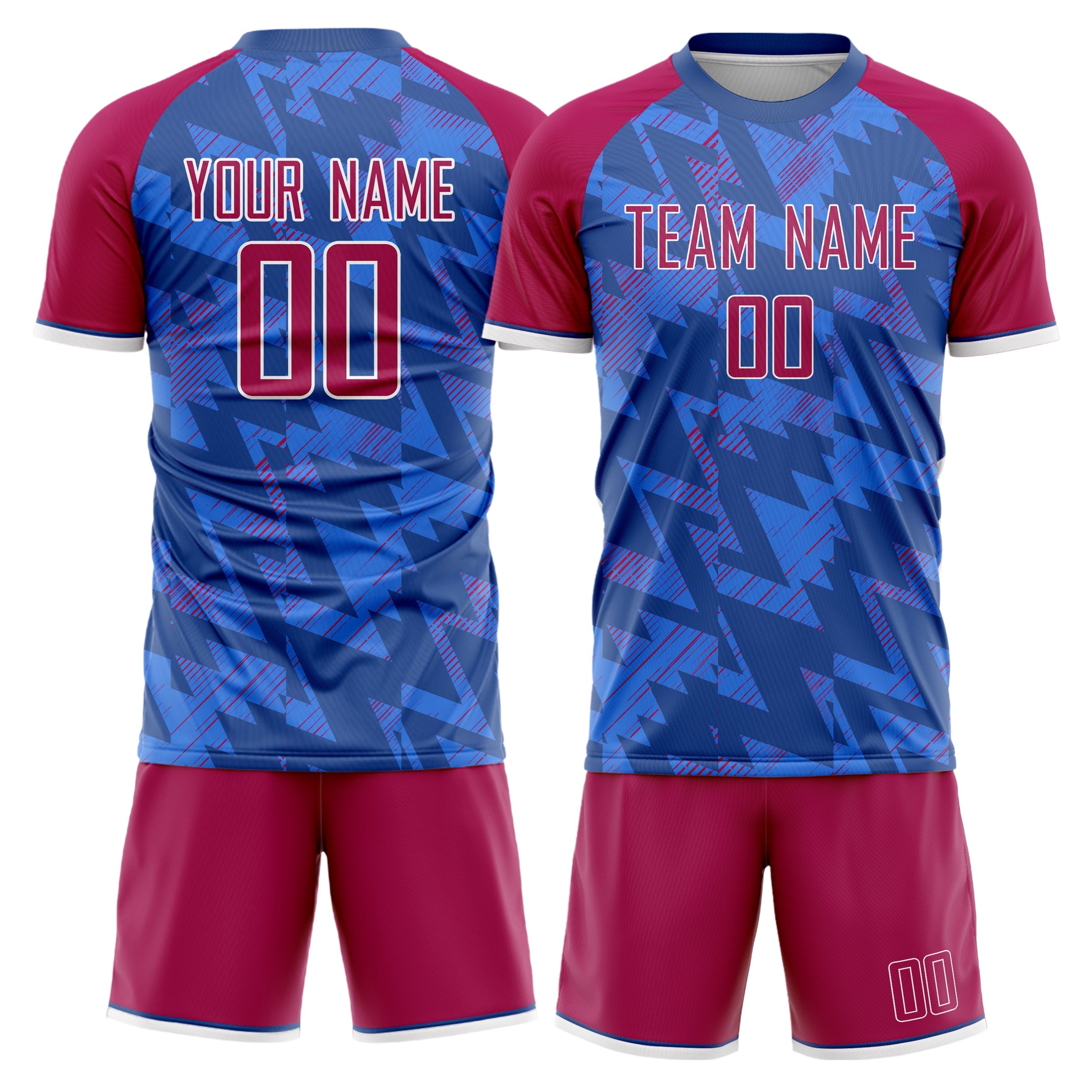 Custom Blue Red Pattern Soccer Jersey