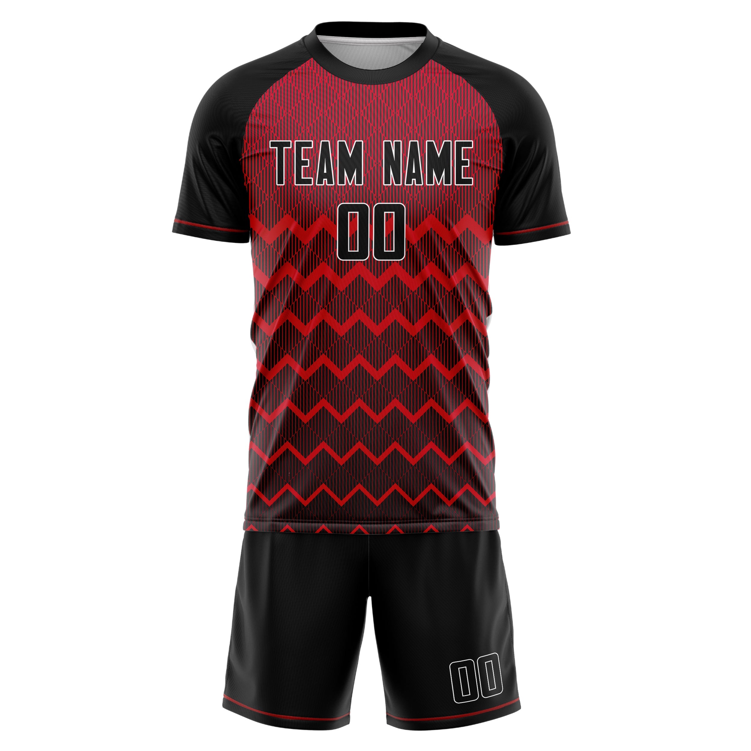 Custom Black Red Pattern Soccer Jersey
