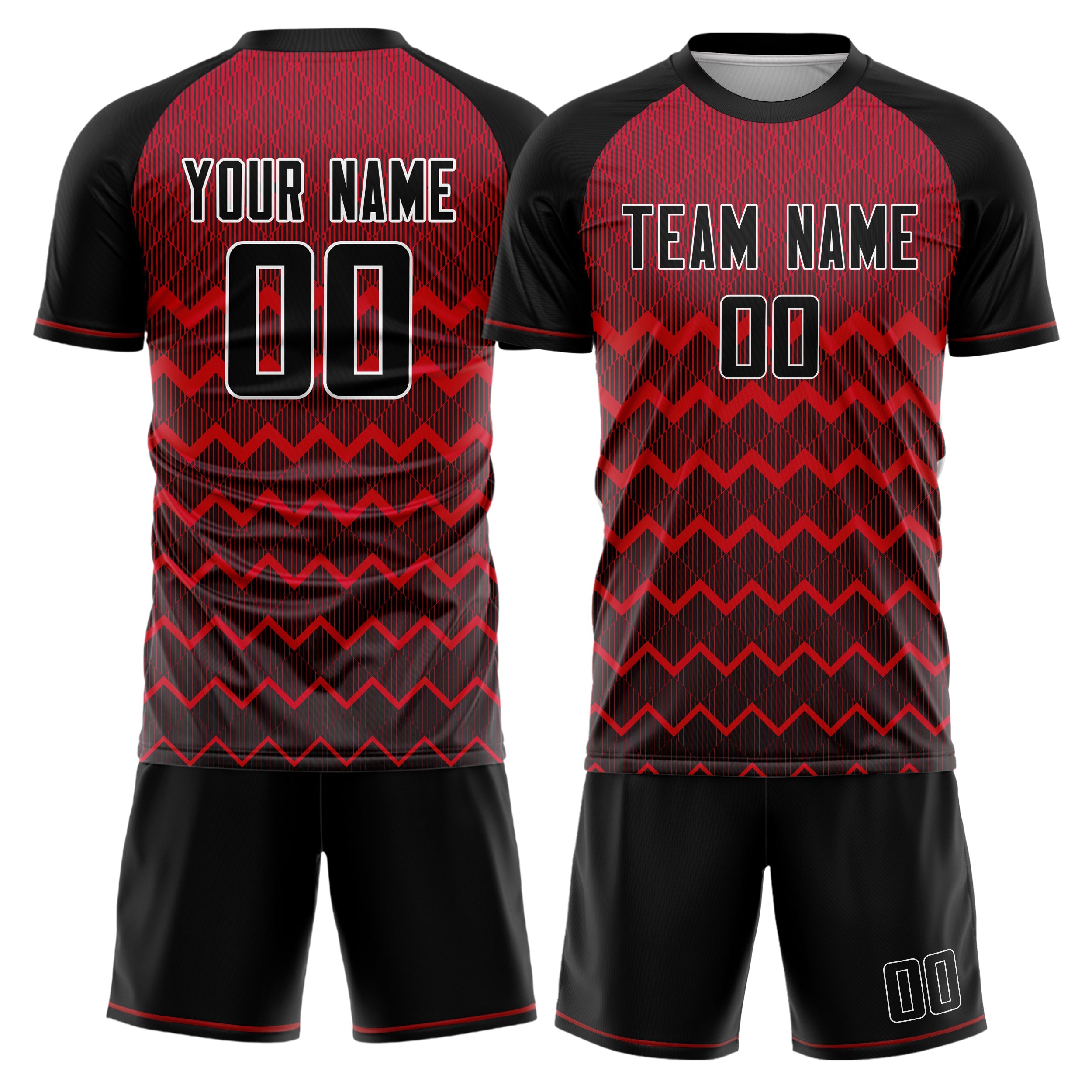 Custom Black Red Pattern Soccer Jersey