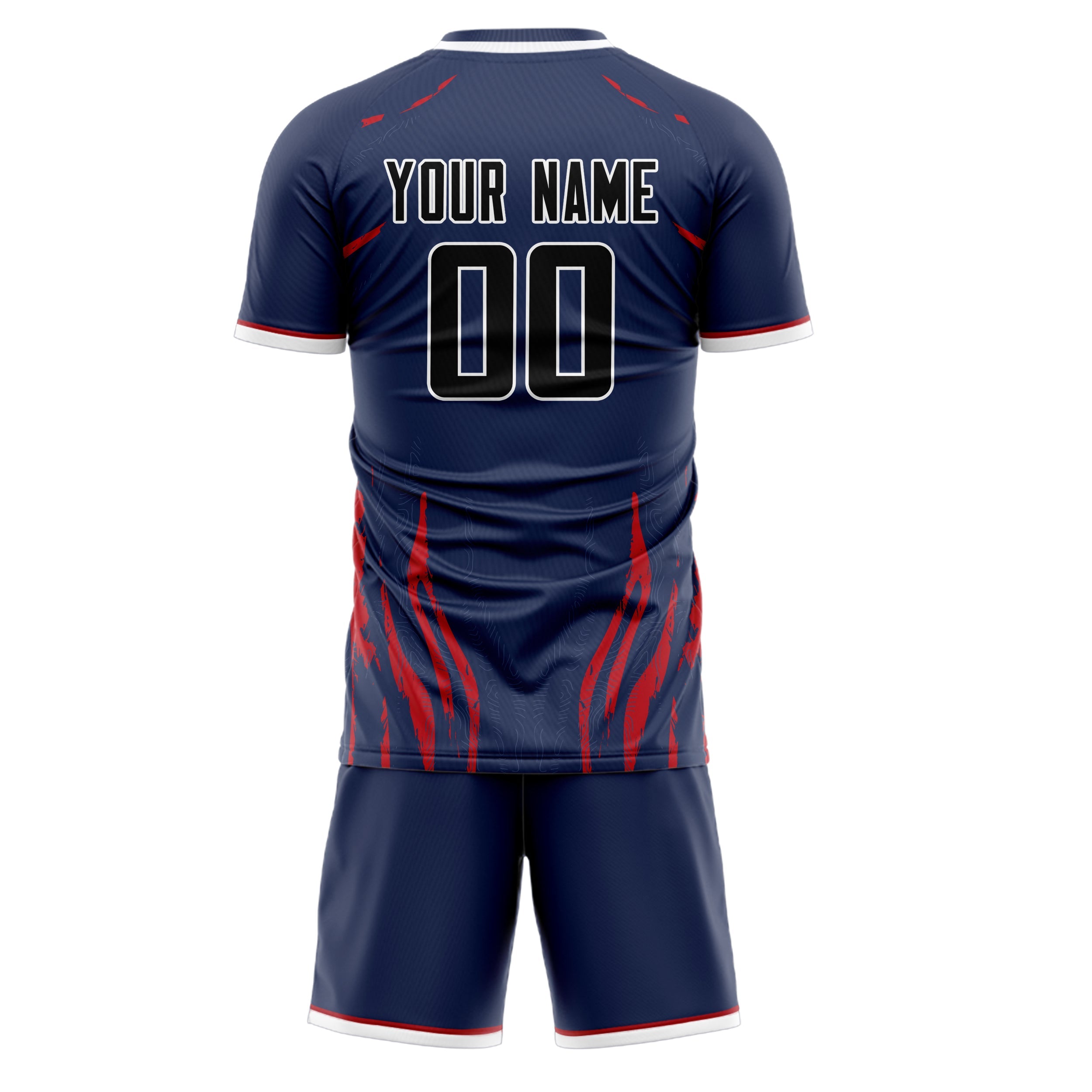 Custom Navy Black Pattern Soccer Jersey