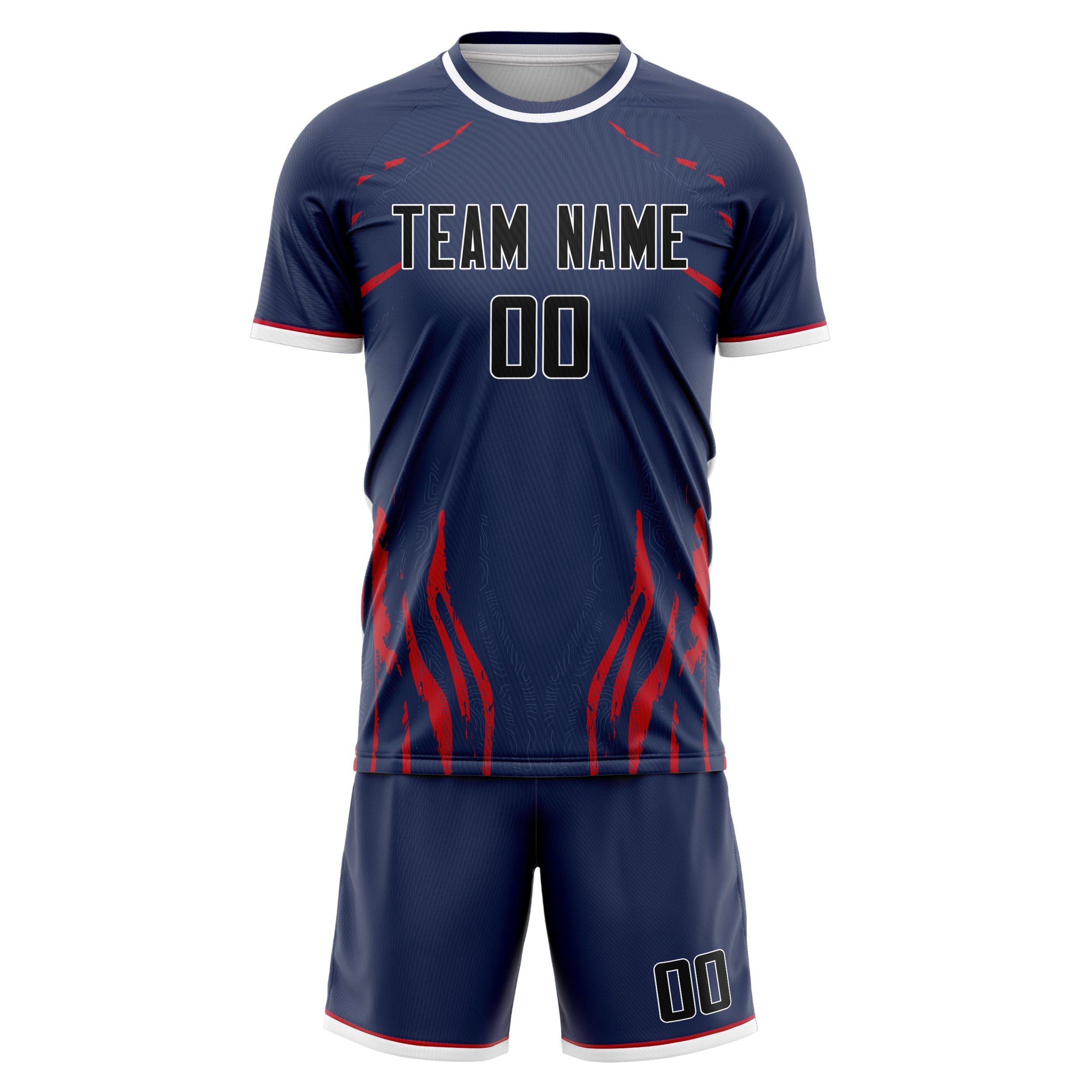 Custom Navy Black Pattern Soccer Jersey