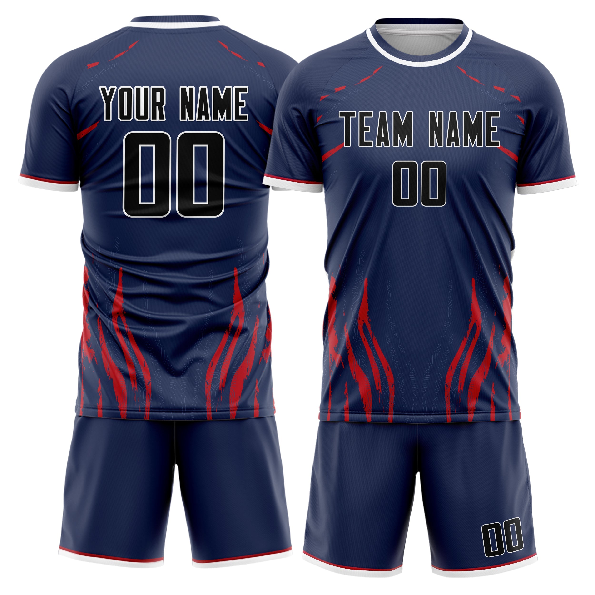 Custom Navy Black Pattern Soccer Jersey