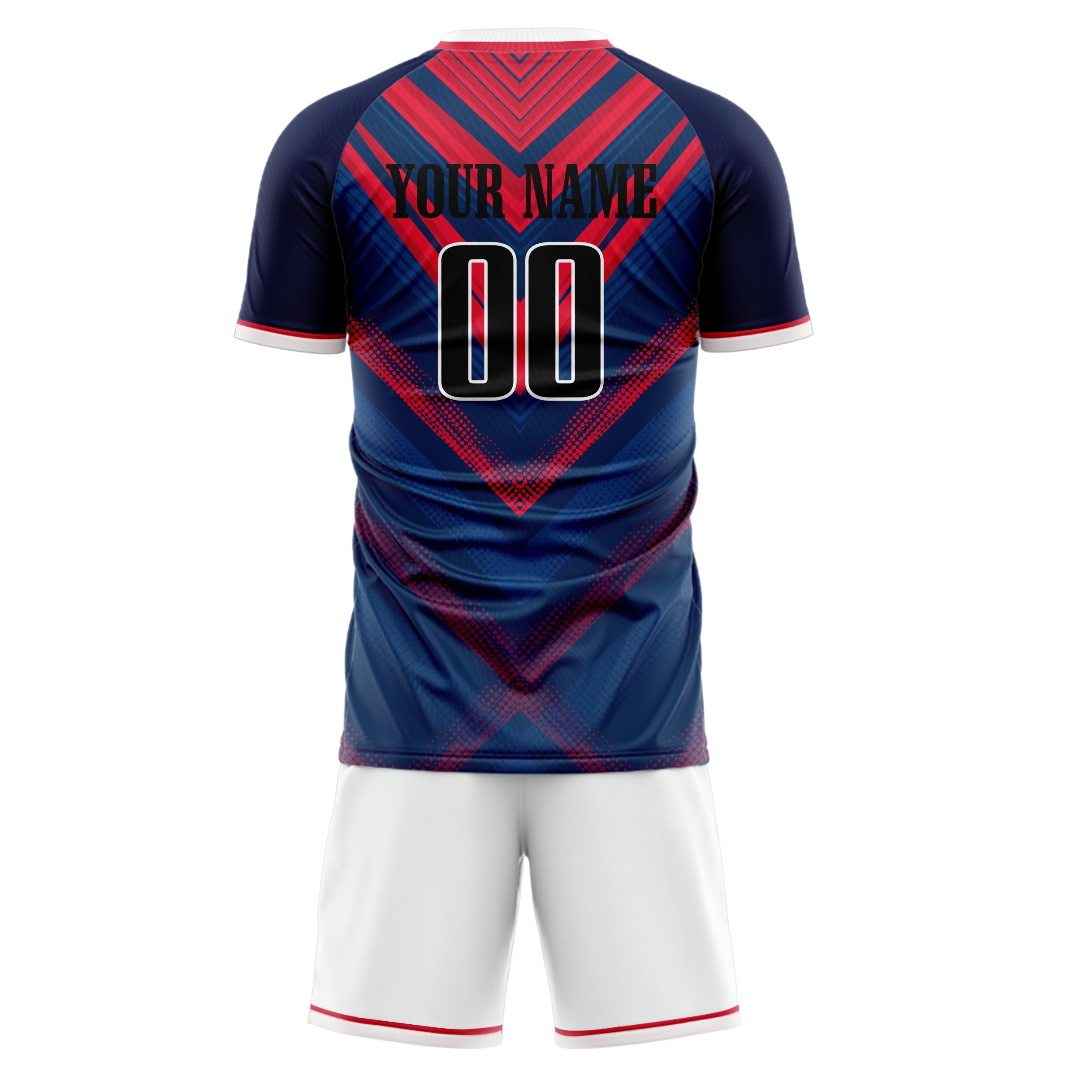 Custom Navy Red Pattern Soccer Jersey