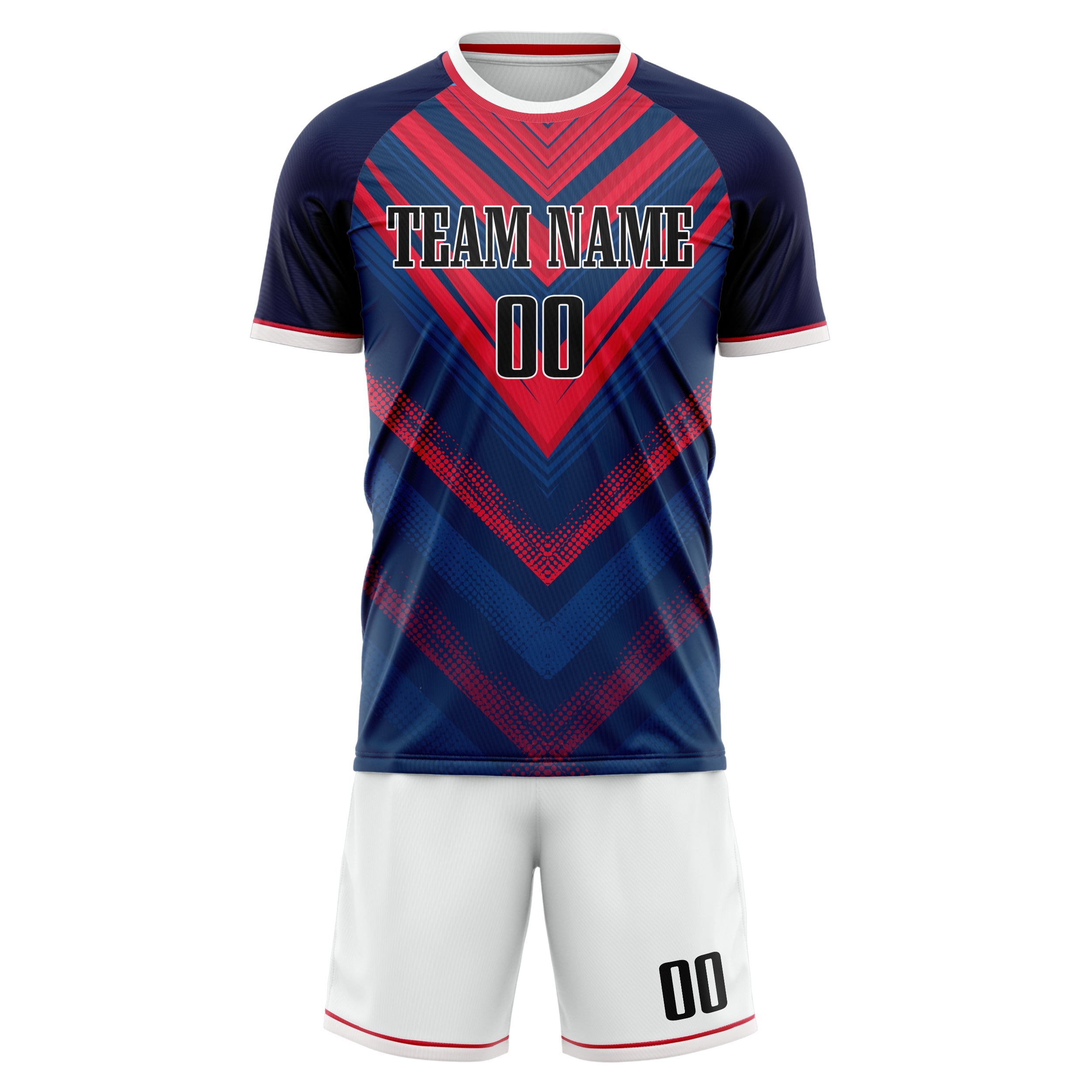 Custom Navy Red Pattern Soccer Jersey
