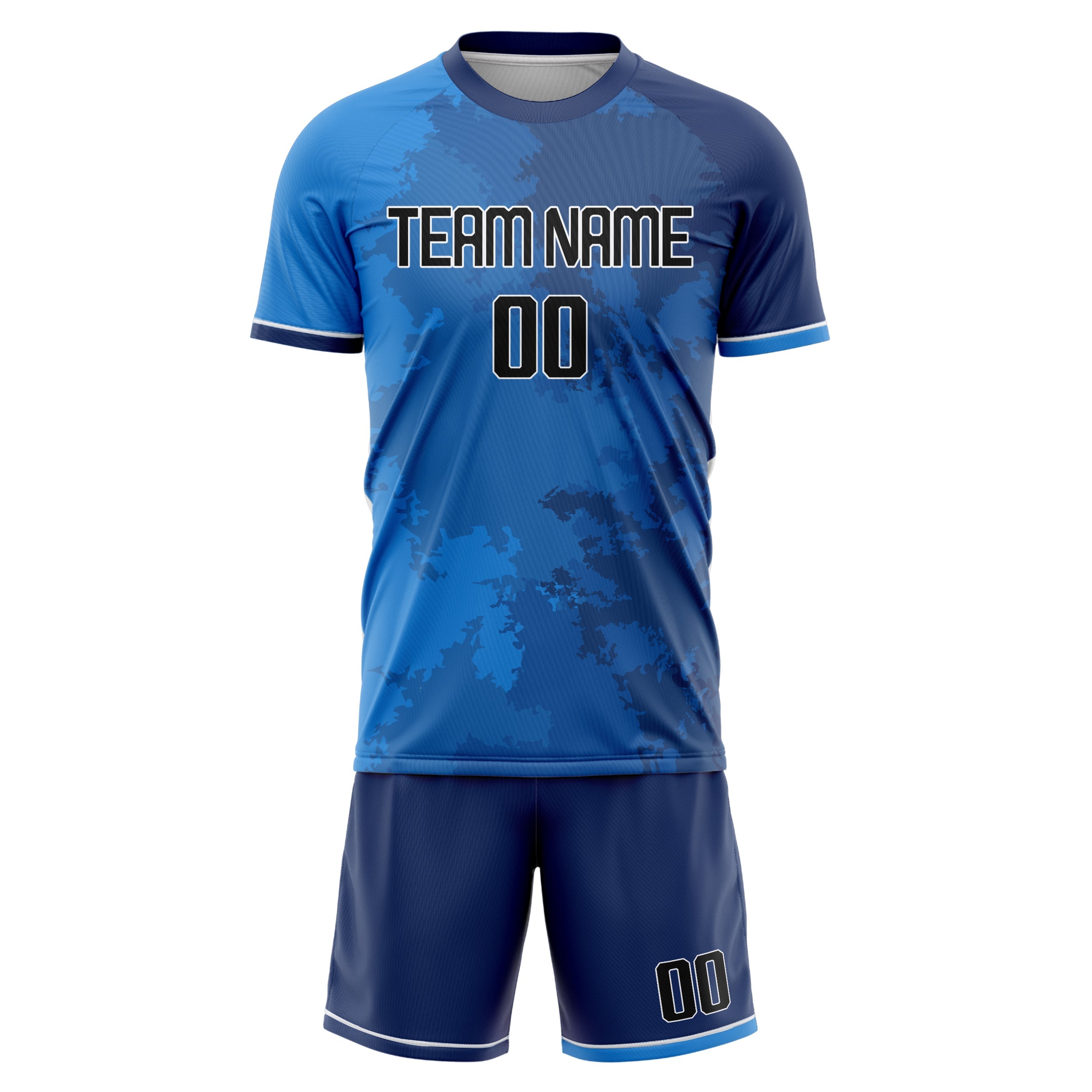 Custom Blue Black Pattern Soccer Jersey