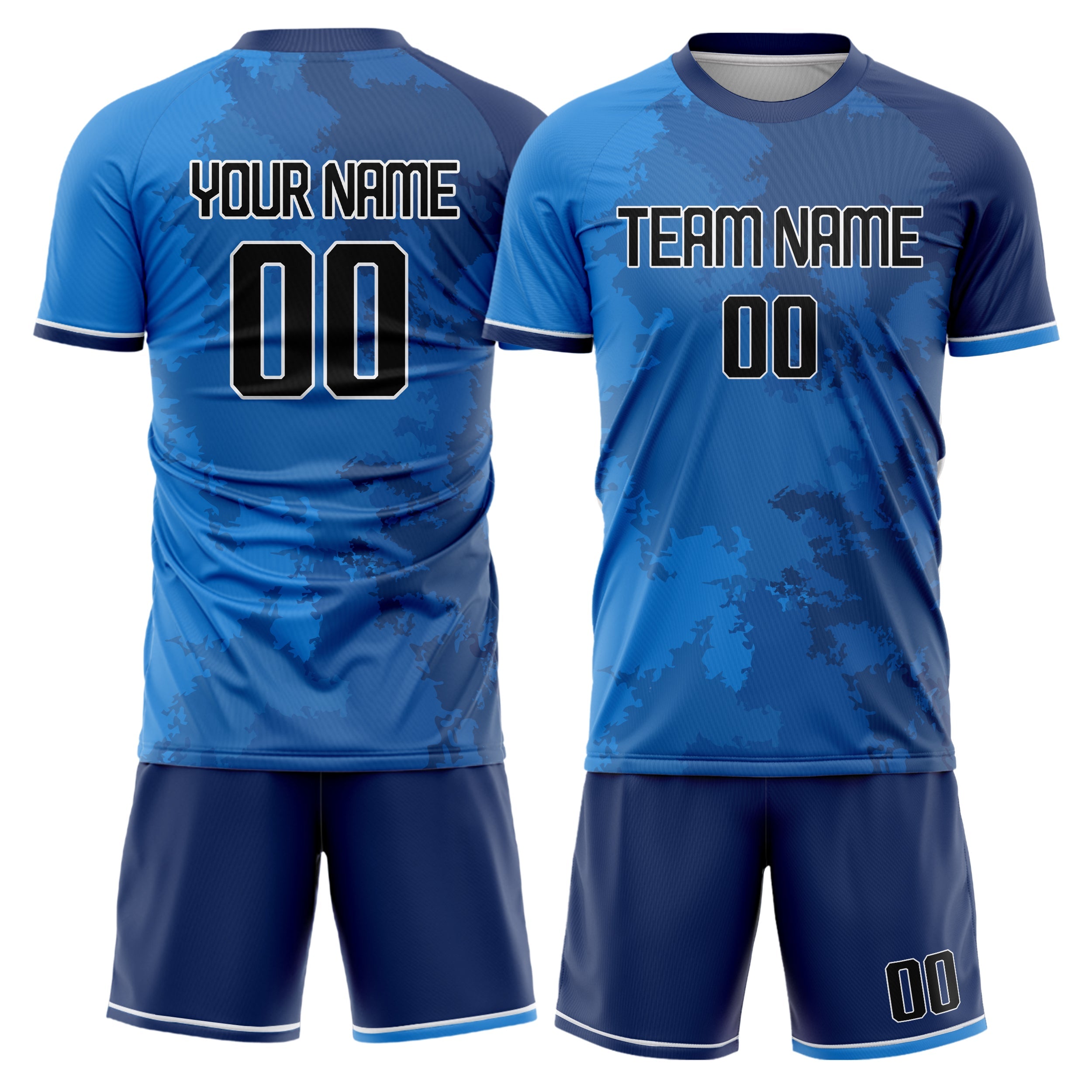 Custom Blue Black Pattern Soccer Jersey