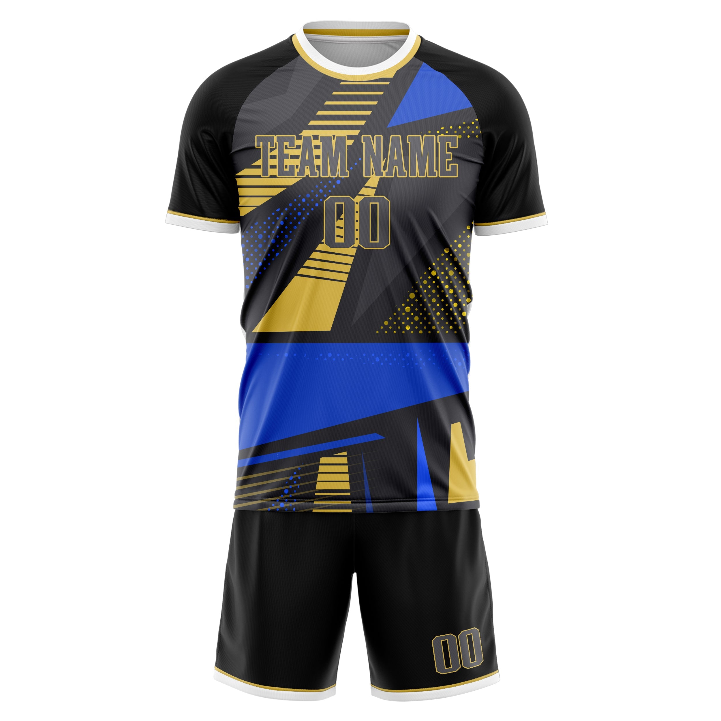 Custom Black Blue Pattern Soccer Jersey