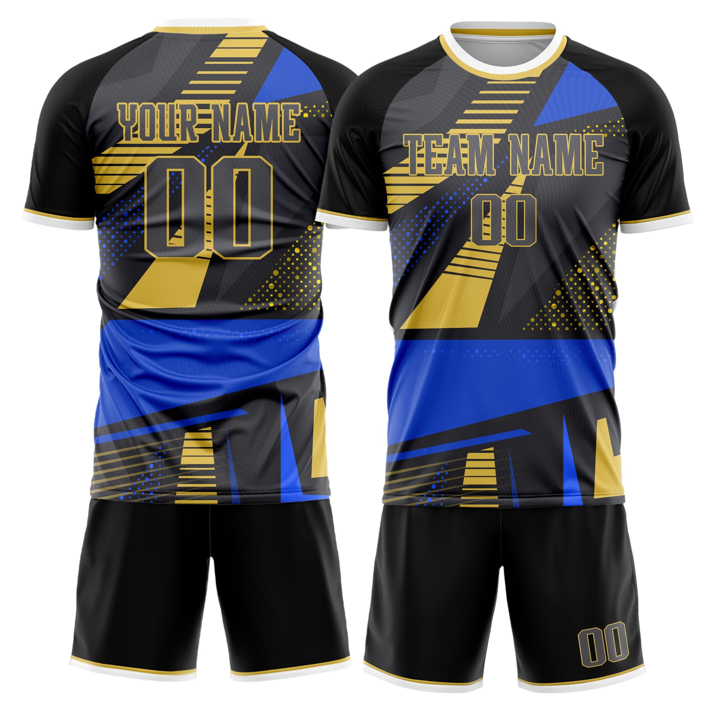 Custom Black Blue Pattern Soccer Jersey
