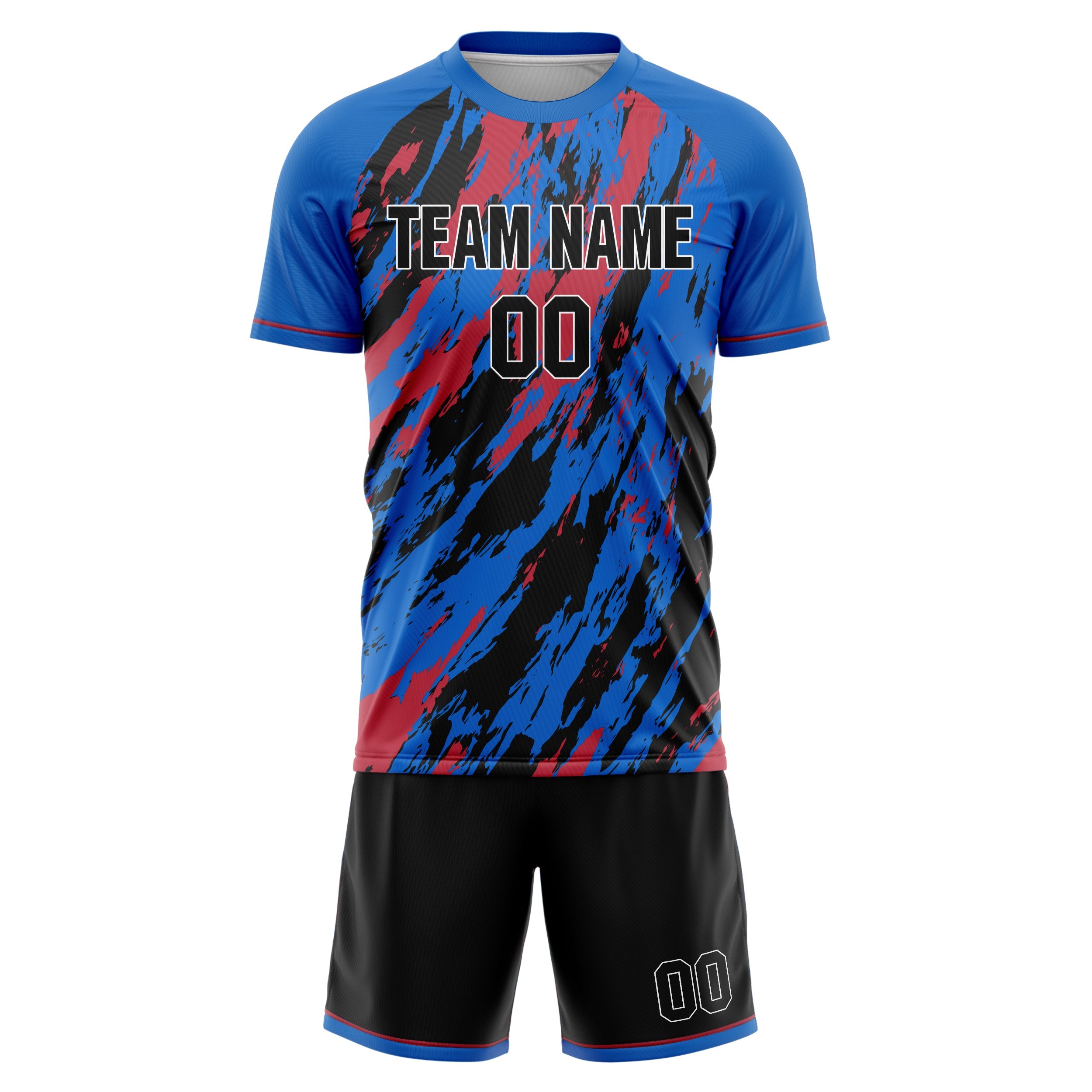 Custom Blue Black Pattern Soccer Jersey