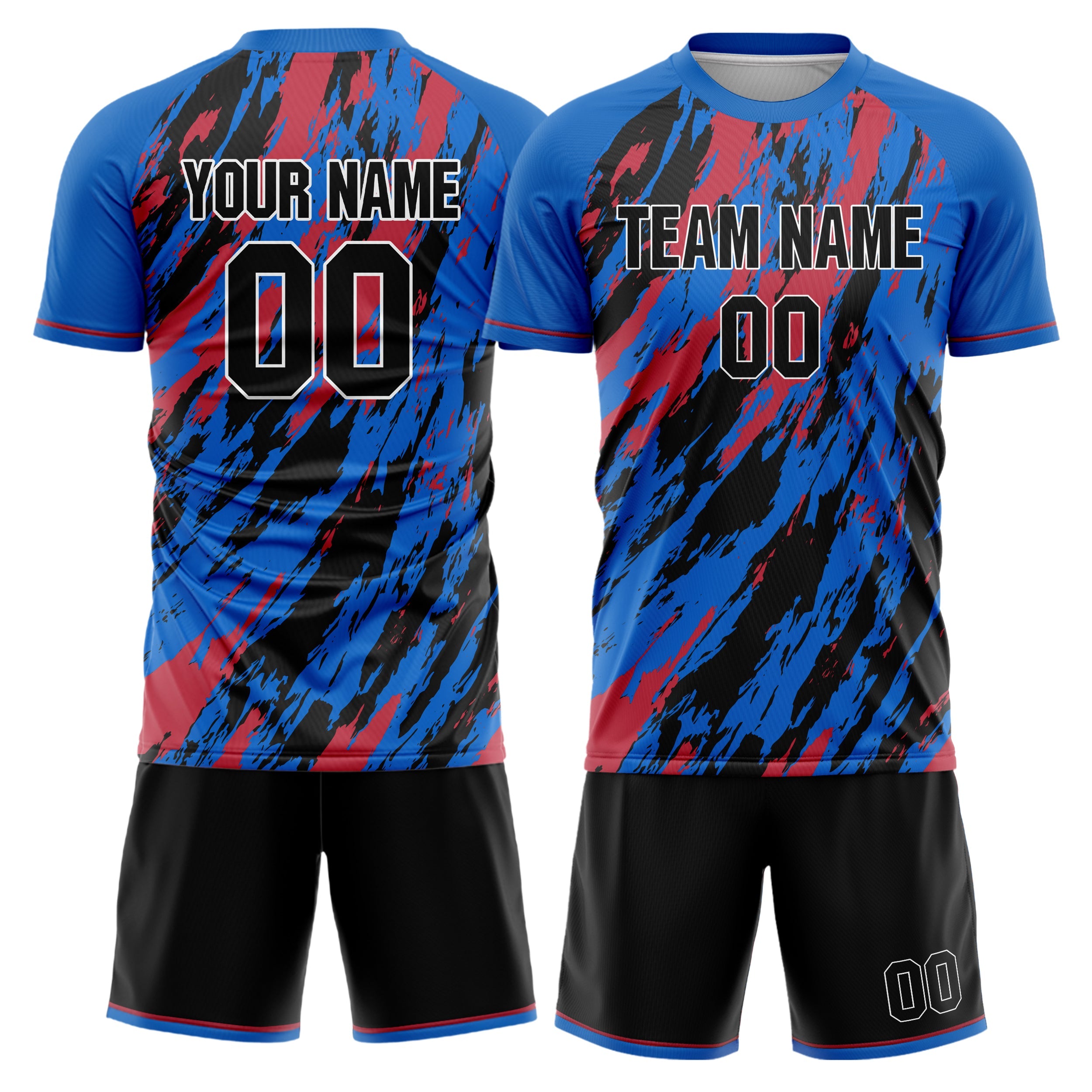 Custom Blue Black Pattern Soccer Jersey