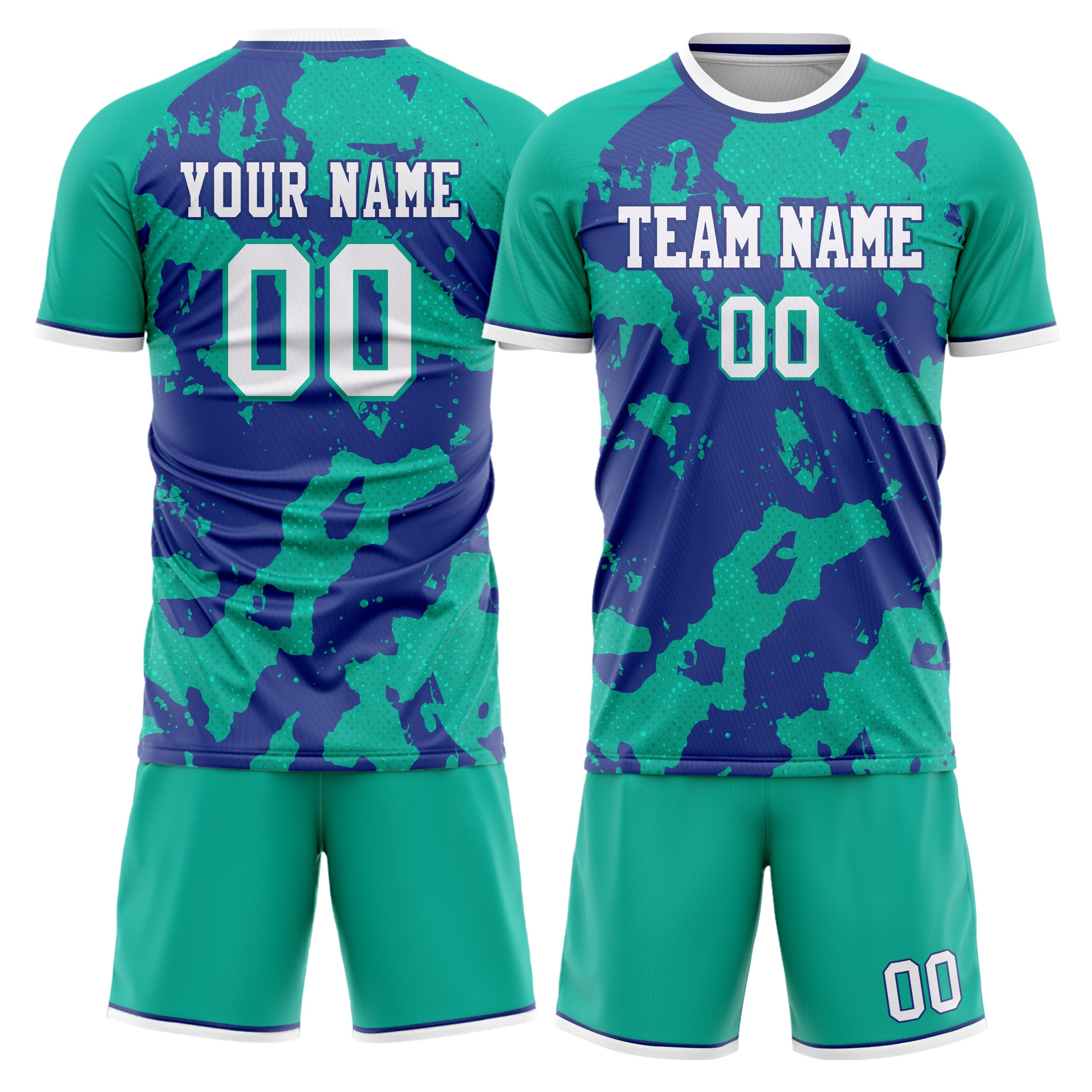 Custom Teal Purple Pattern Soccer Jersey