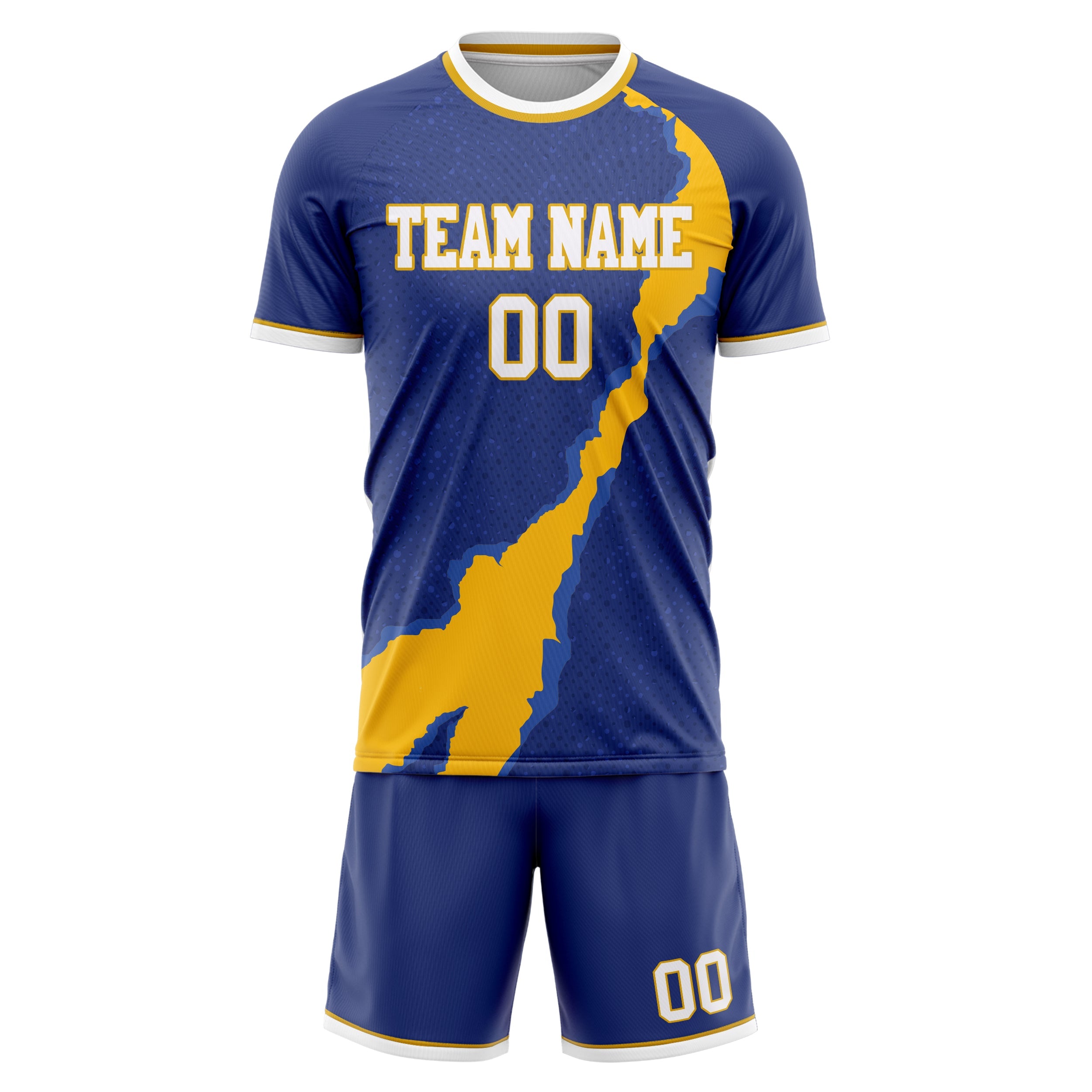 Custom Navy Gold Pattern Soccer Jersey