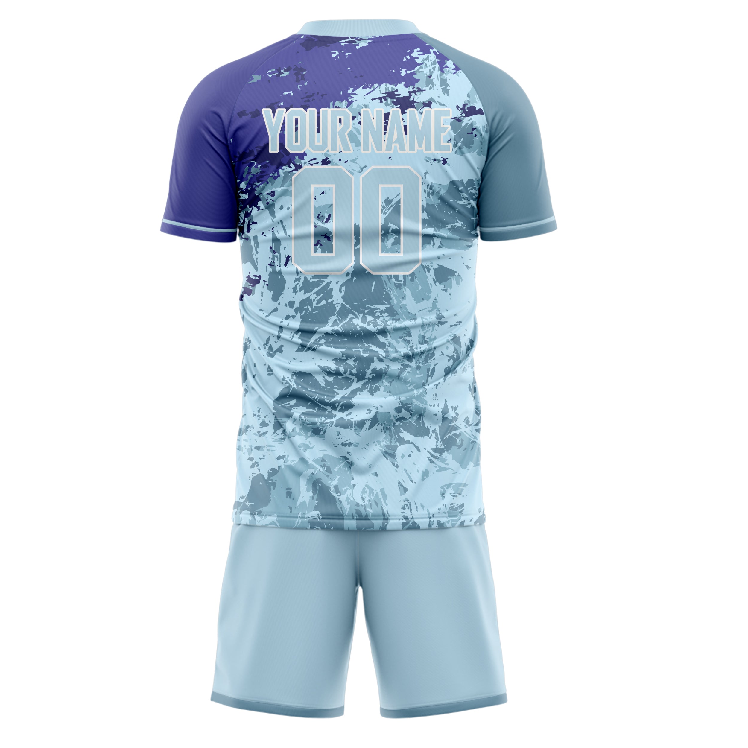 Custom Light Blue Purple Pattern Soccer Jersey