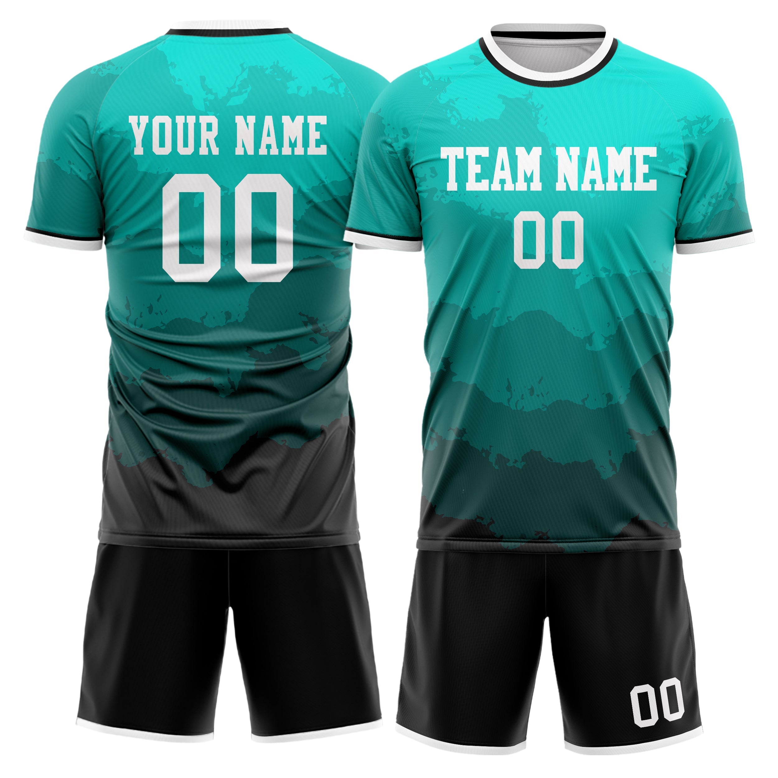 Custom Teal Gray Pattern Soccer Jersey