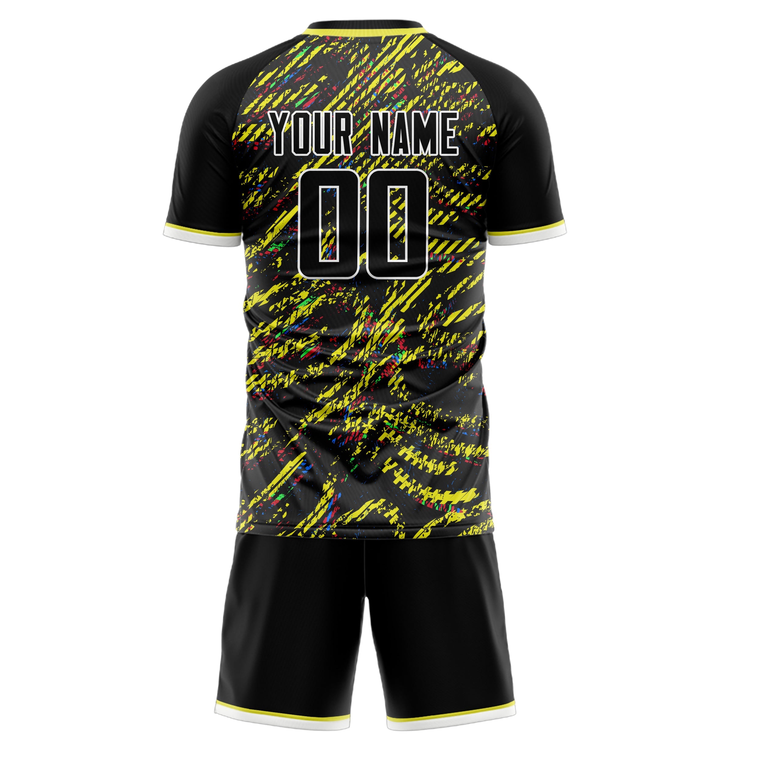 Custom Black Yellow Pattern Soccer Jersey