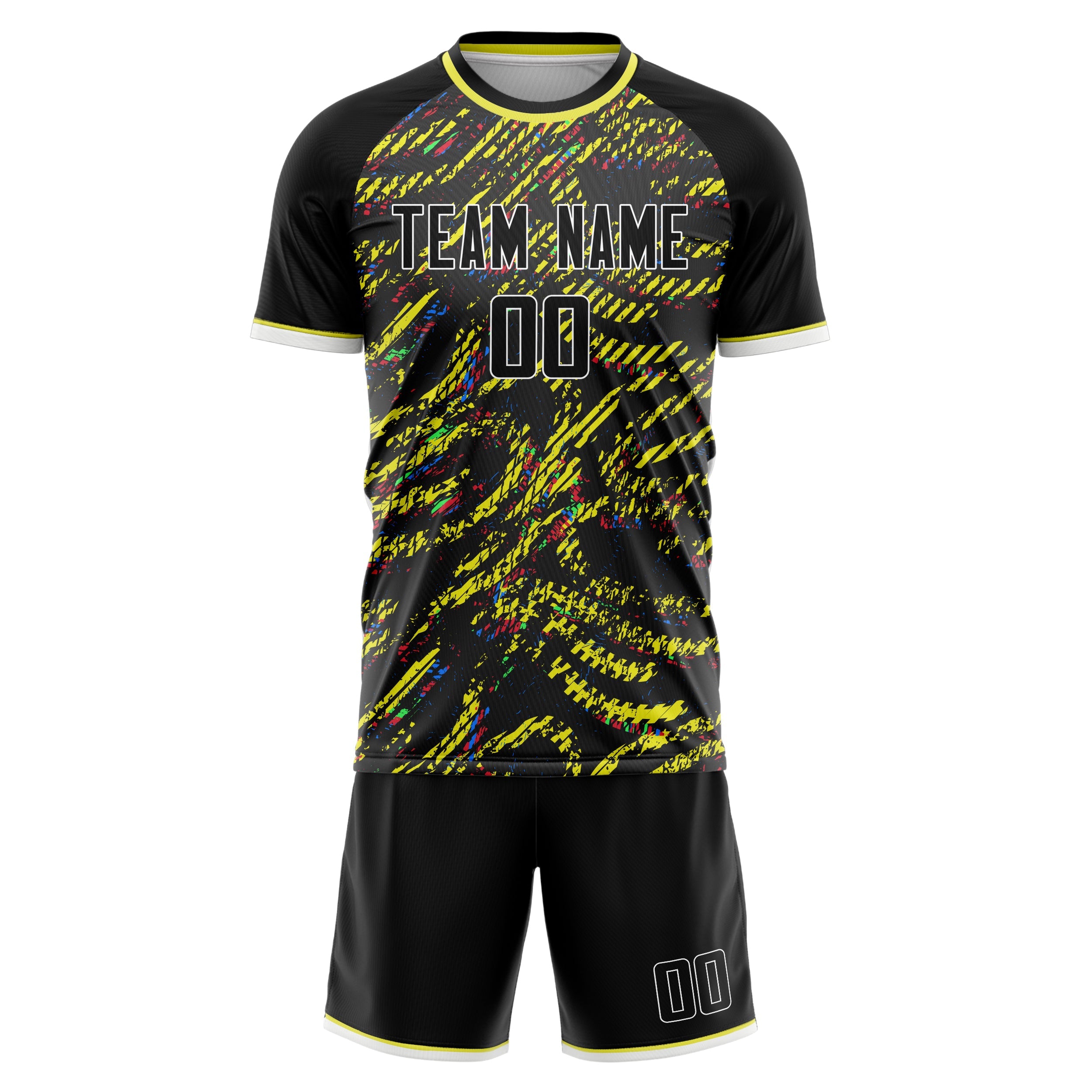 Custom Black Yellow Pattern Soccer Jersey