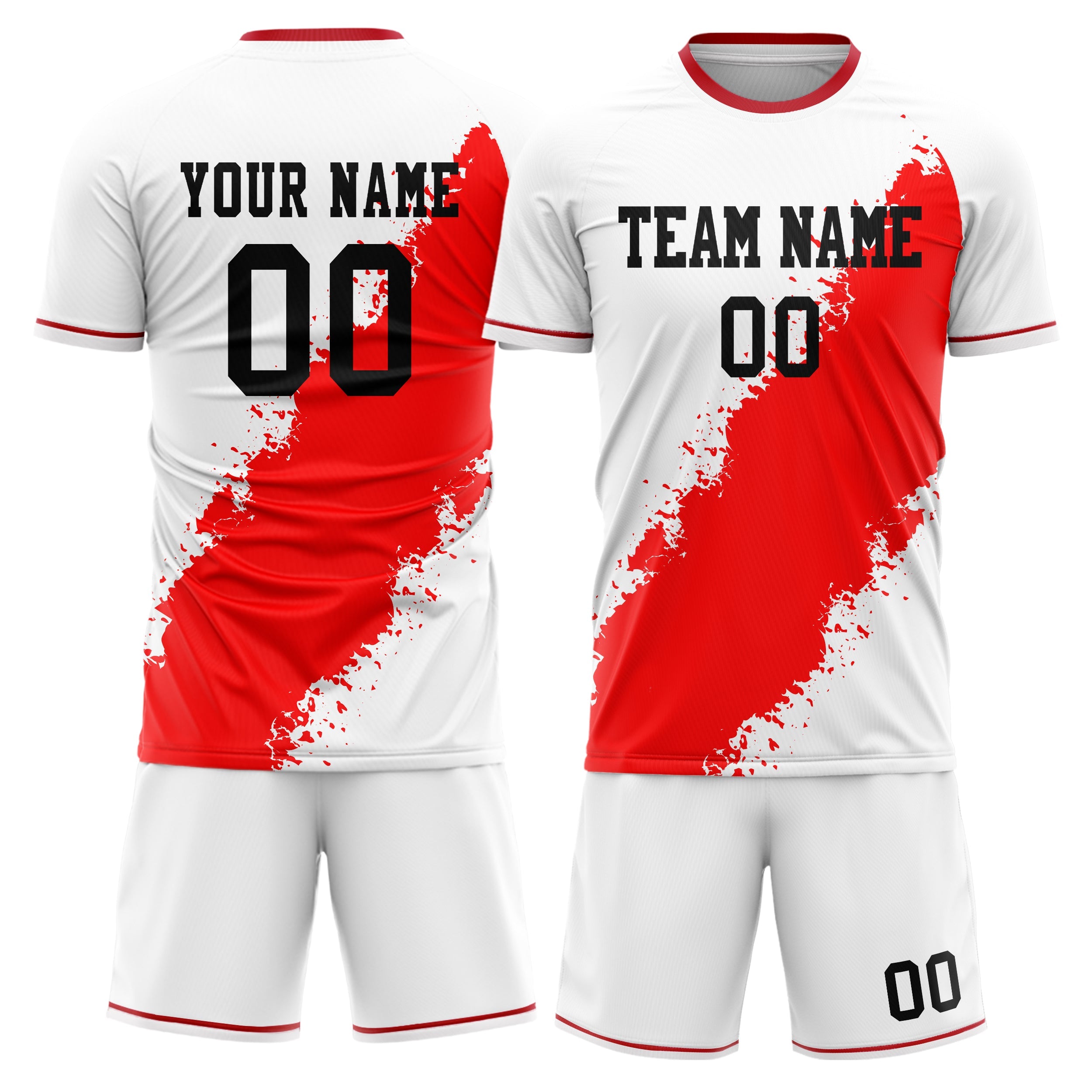 Custom White Red Pattern Soccer Jersey