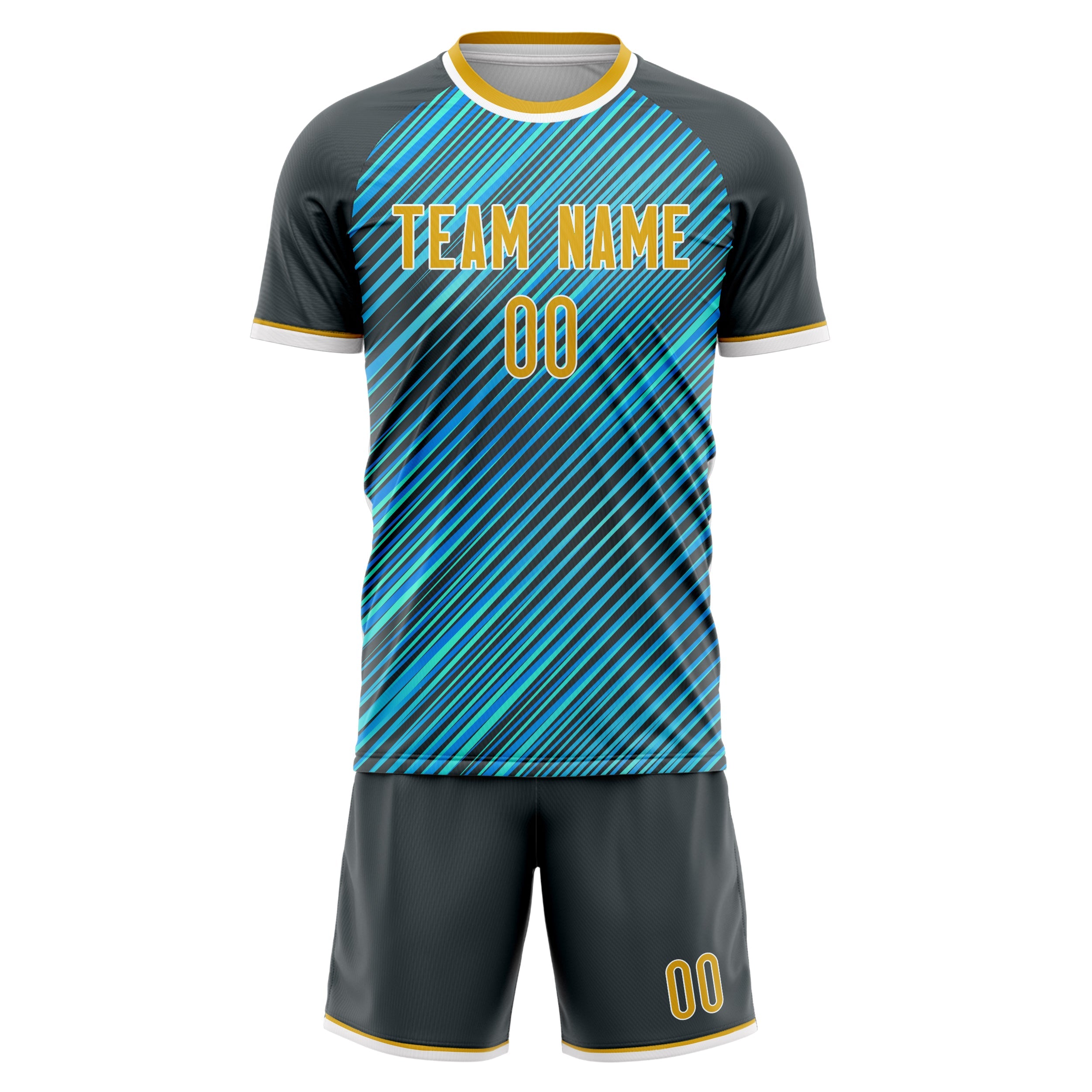 Custom Teal Gray Pattern Soccer Jersey