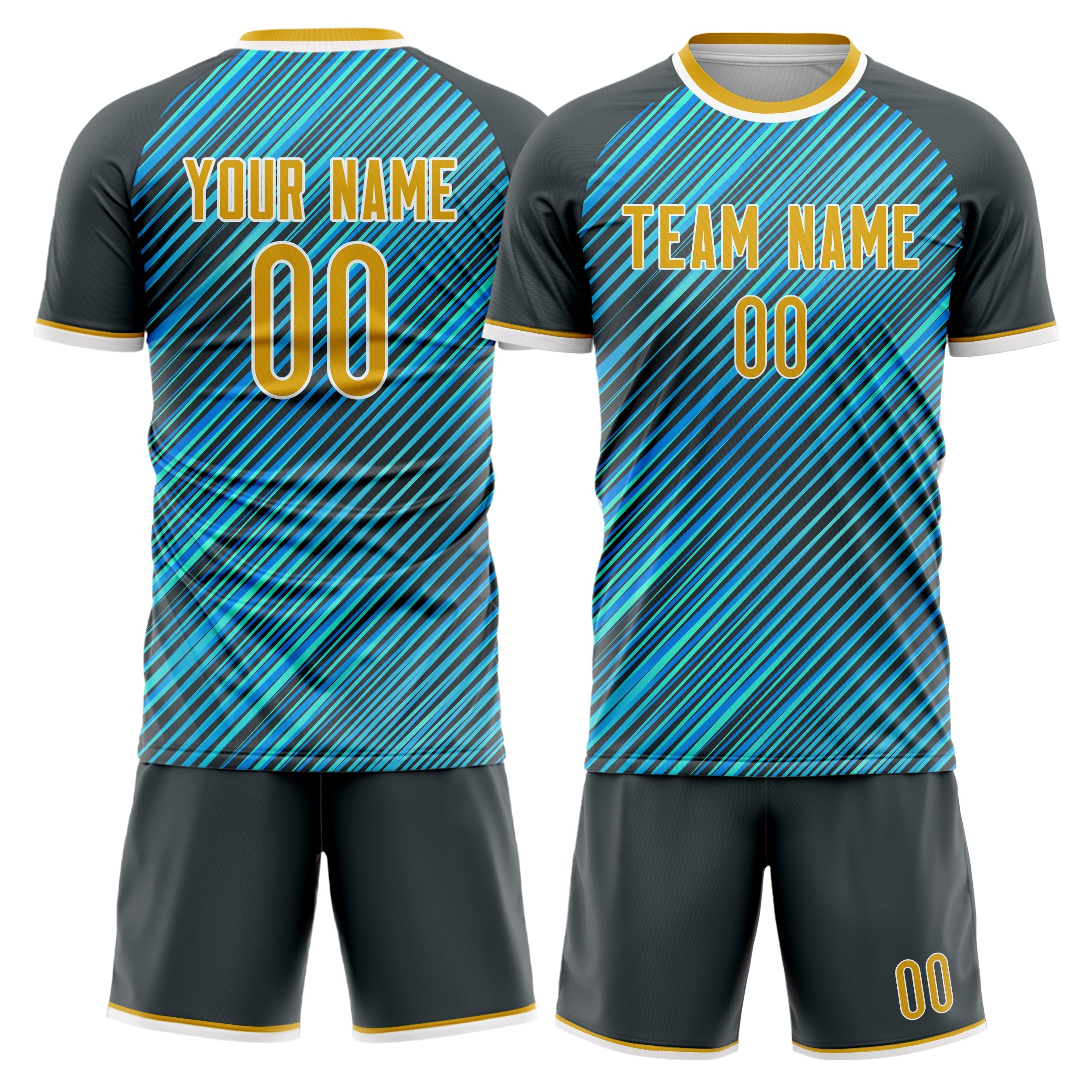 Custom Teal Gray Pattern Soccer Jersey
